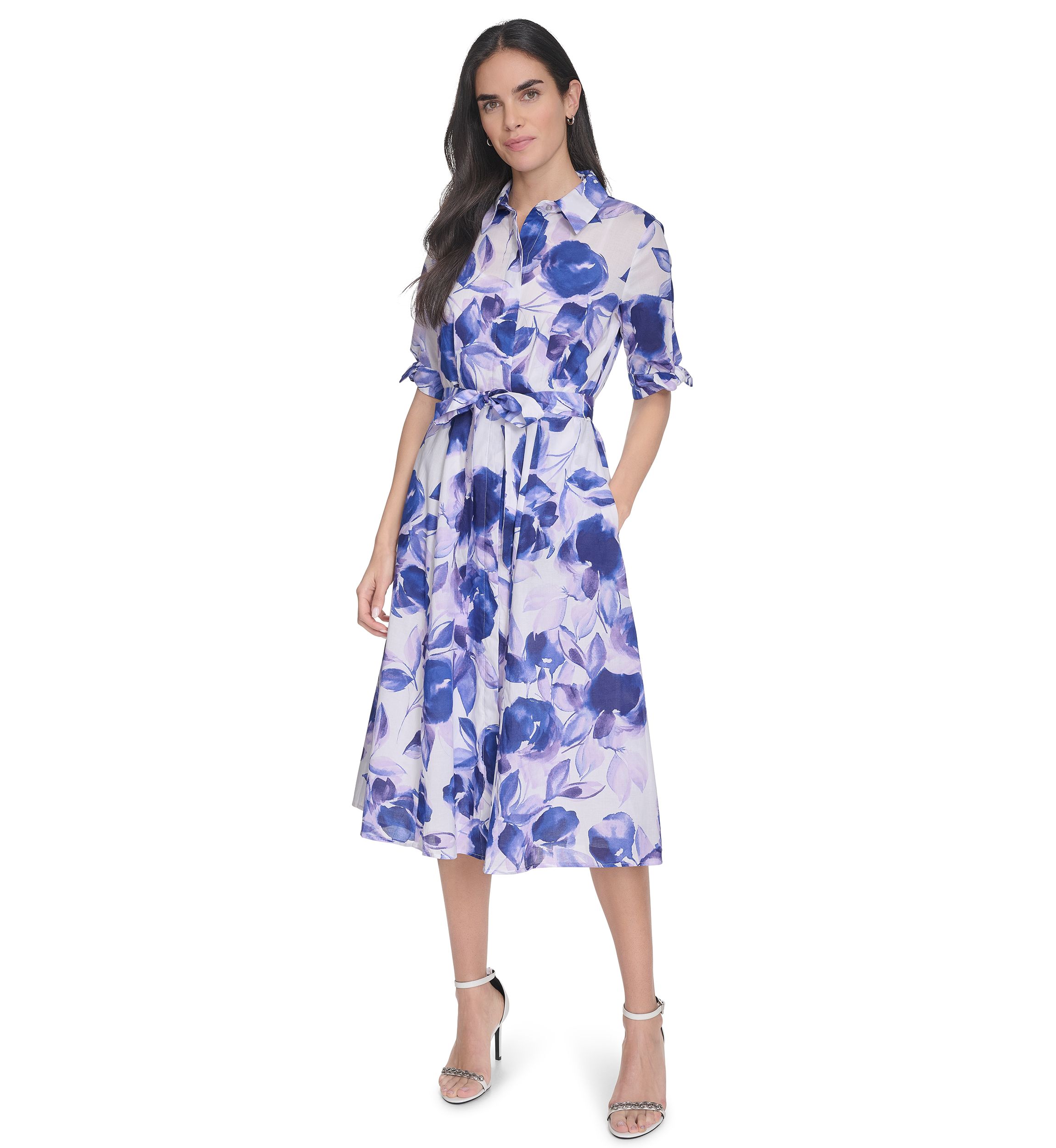 Womens Collared Floral Printed Fit and Flare Dress
