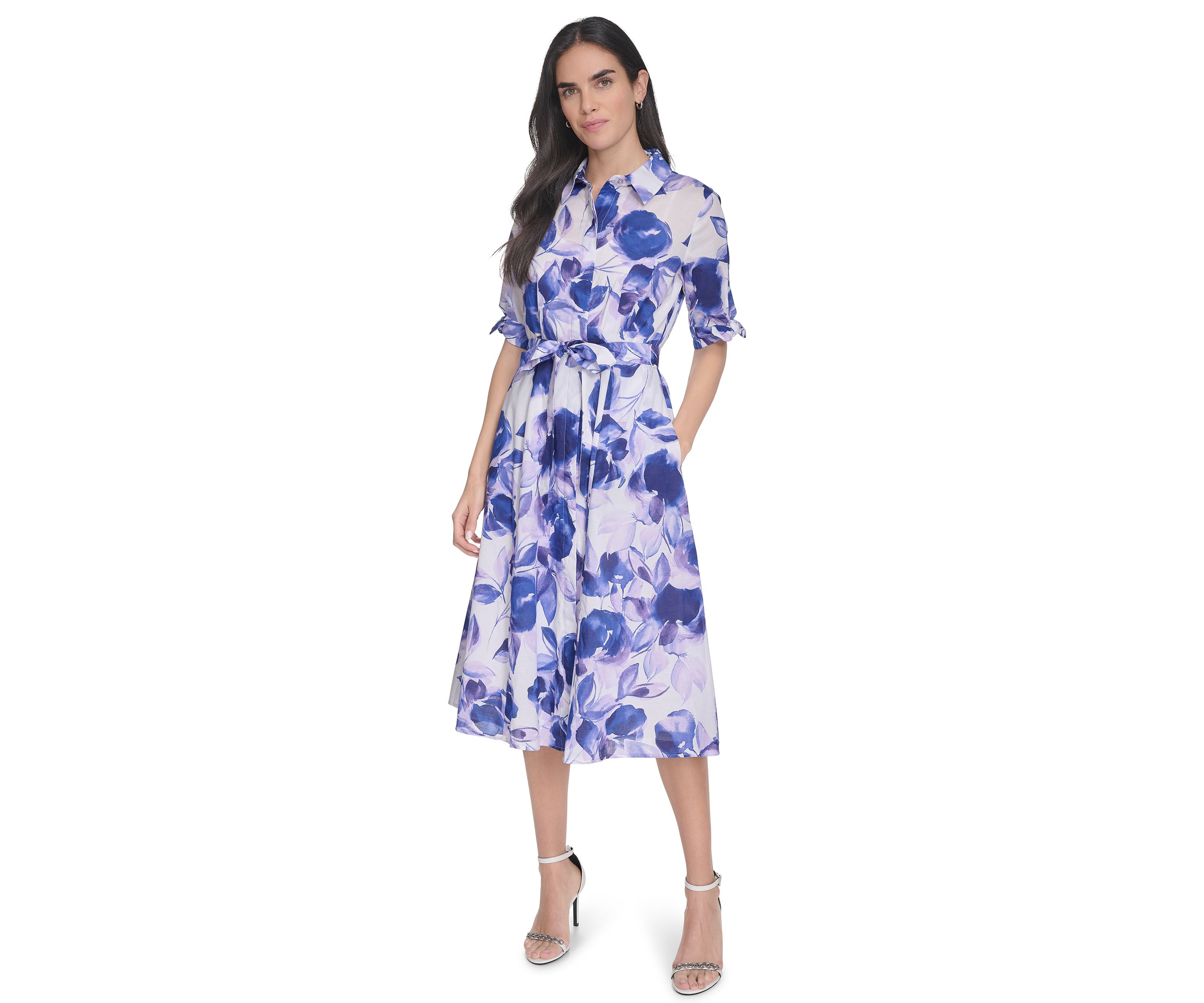 Womens Collared Floral Printed Fit and Flare Dress