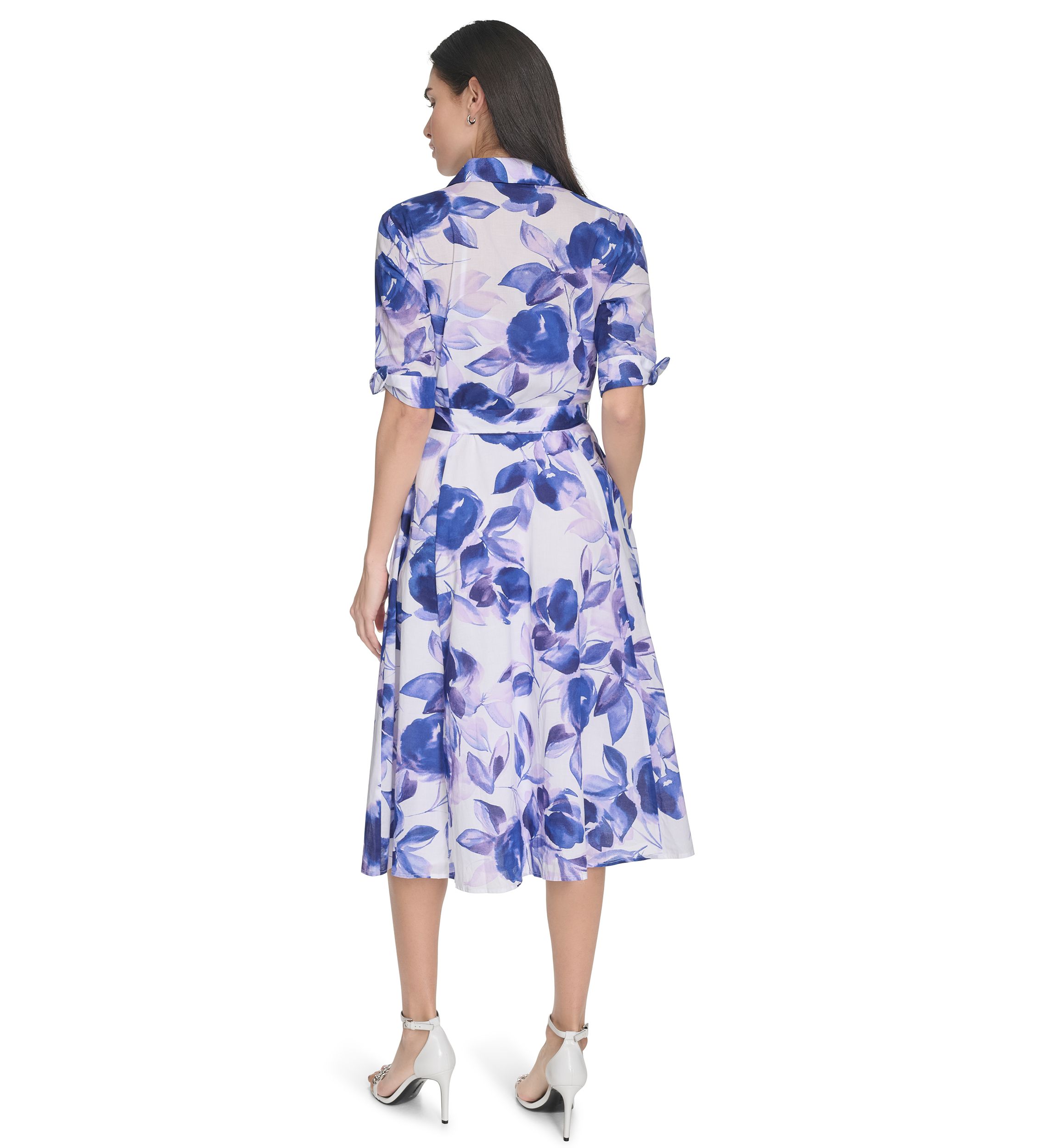 Womens Collared Floral Printed Fit and Flare Dress