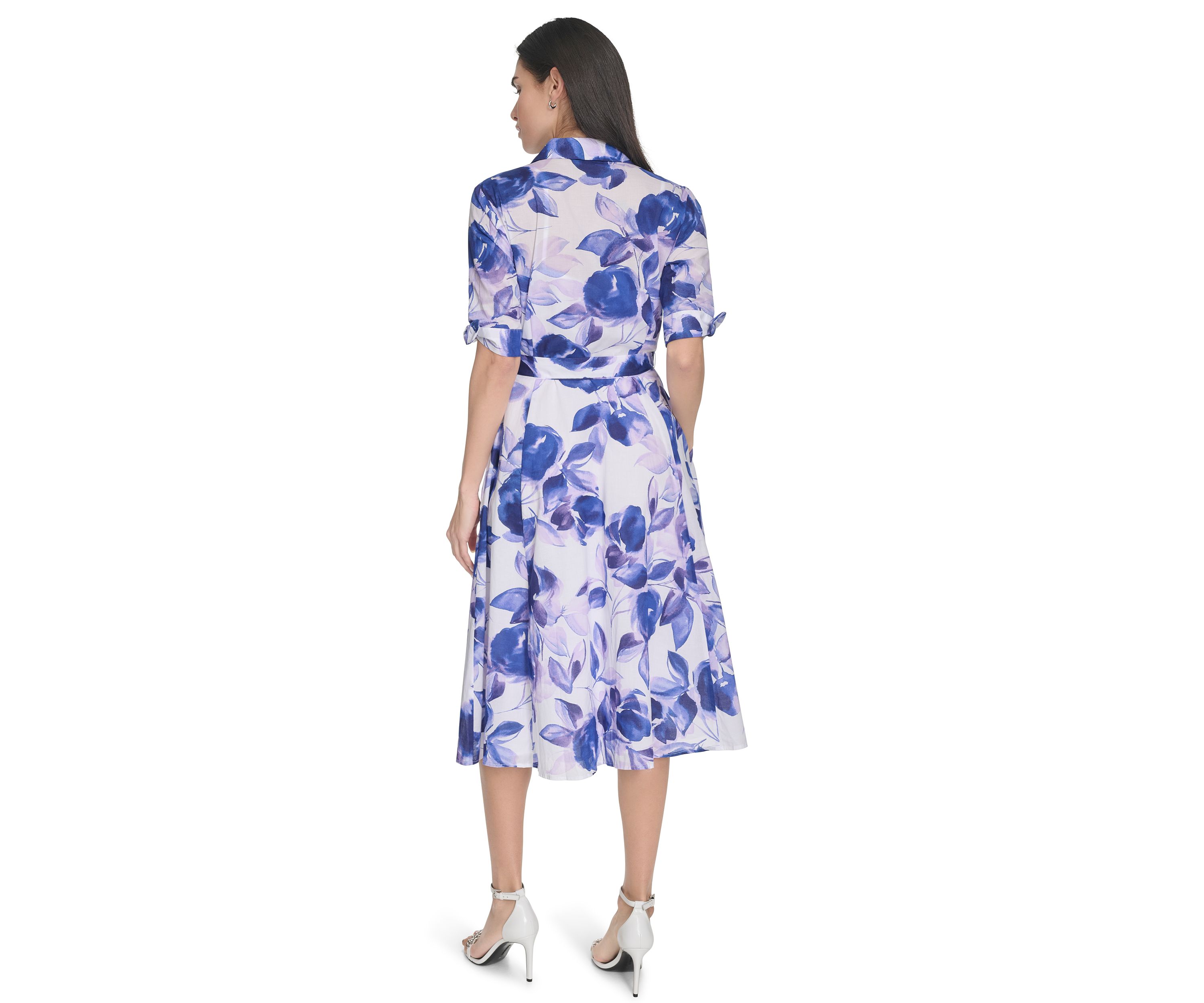 Womens Collared Floral Printed Fit and Flare Dress