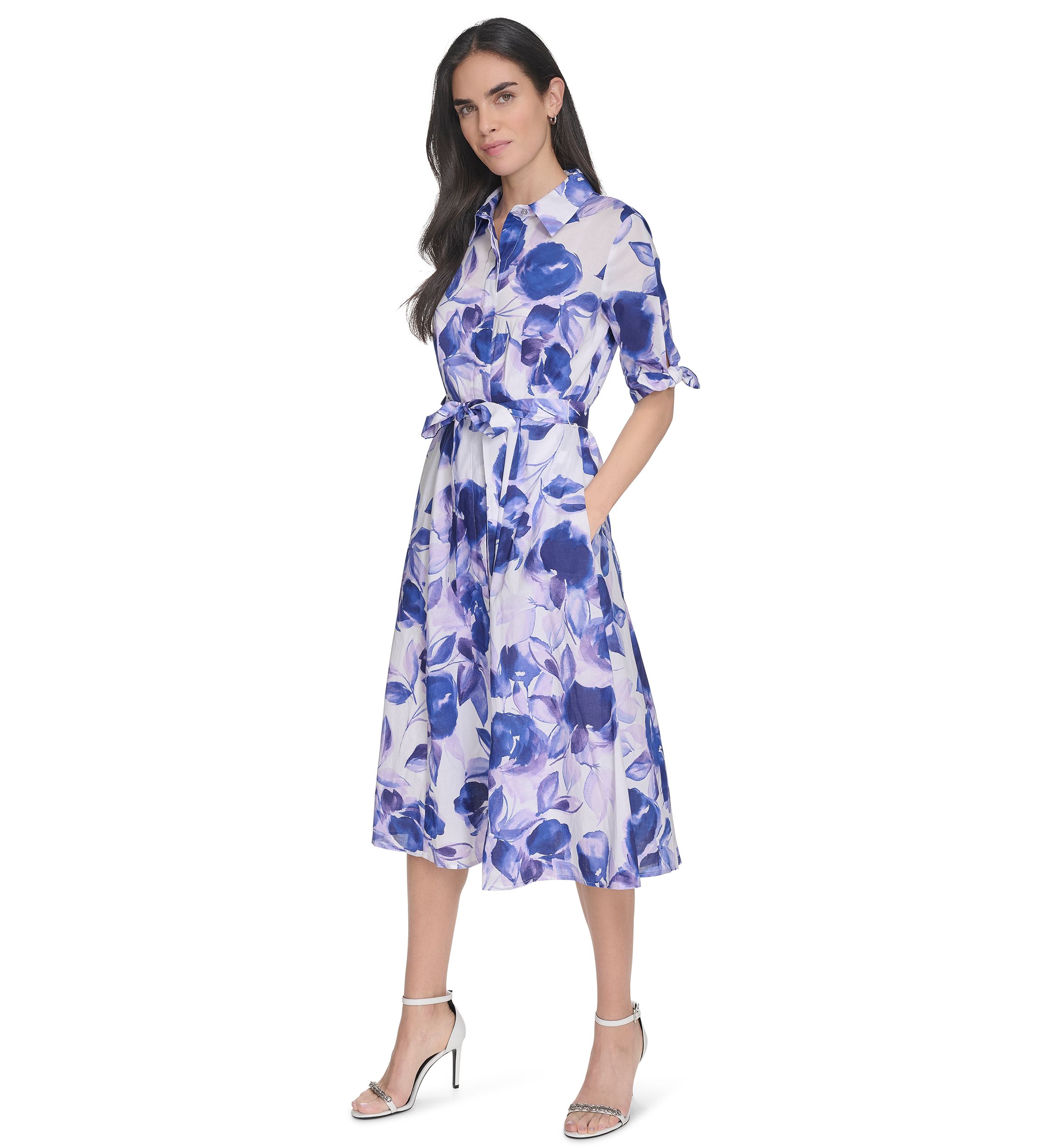 Womens Collared Floral Printed Fit and Flare Dress