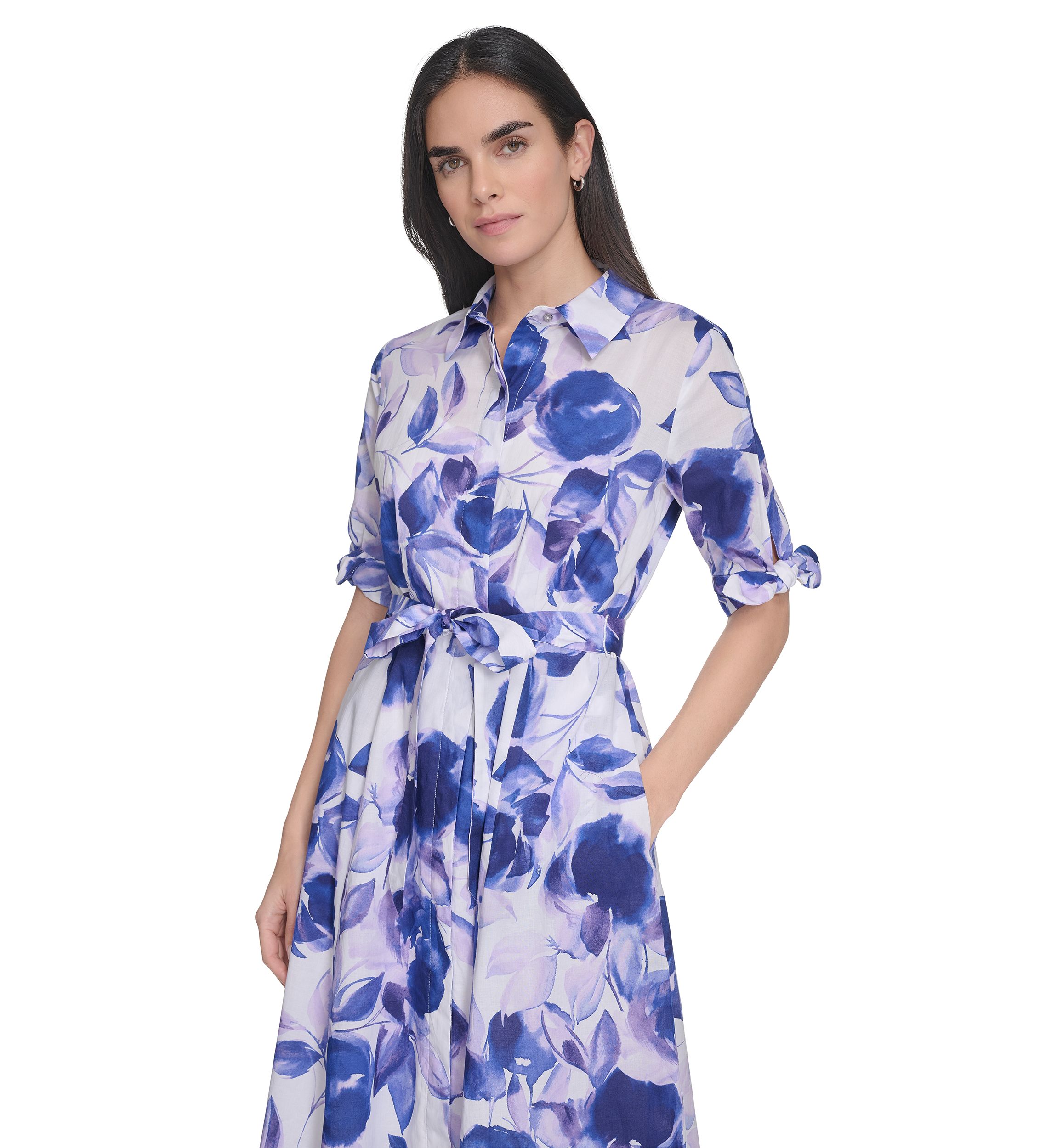 Womens Collared Floral Printed Fit and Flare Dress