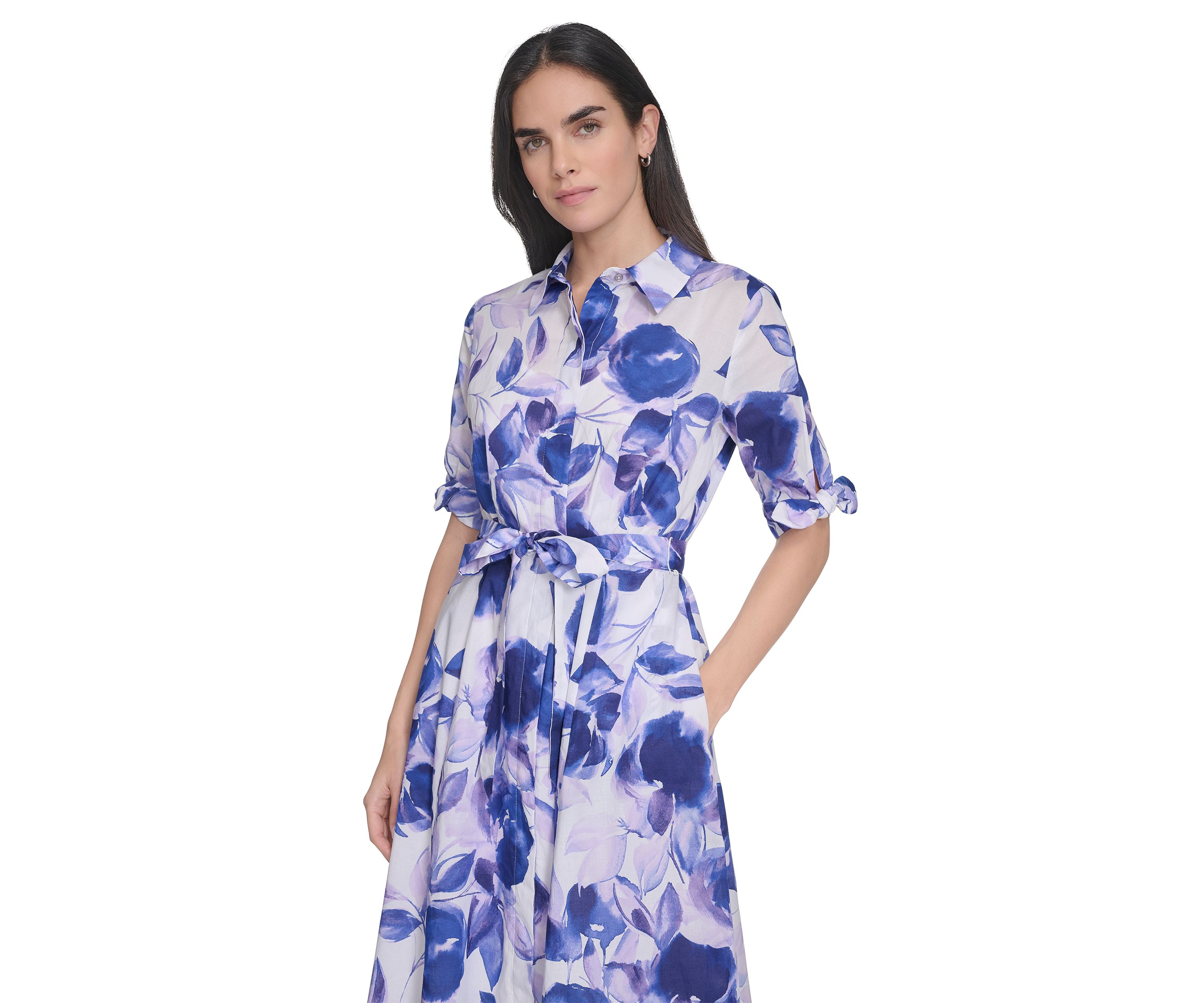 Womens Collared Floral Printed Fit and Flare Dress