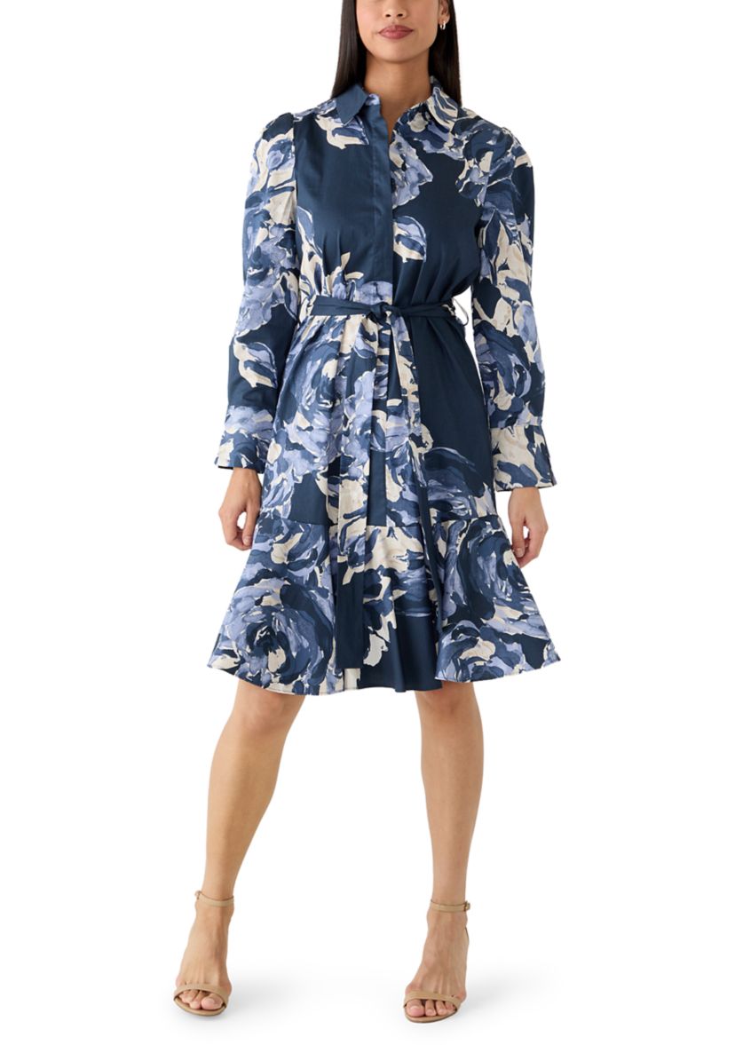 navy blue dress for baby girl Calvin Klein Women's Collared Long-Sleeve Shirt Dress