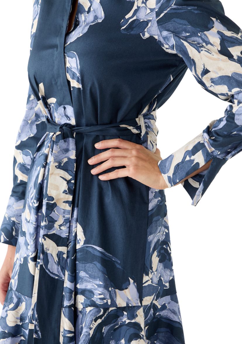 Calvin Klein Women's Collared Long-Sleeve Shirt Dress - Vintage Indigo Multi - 12