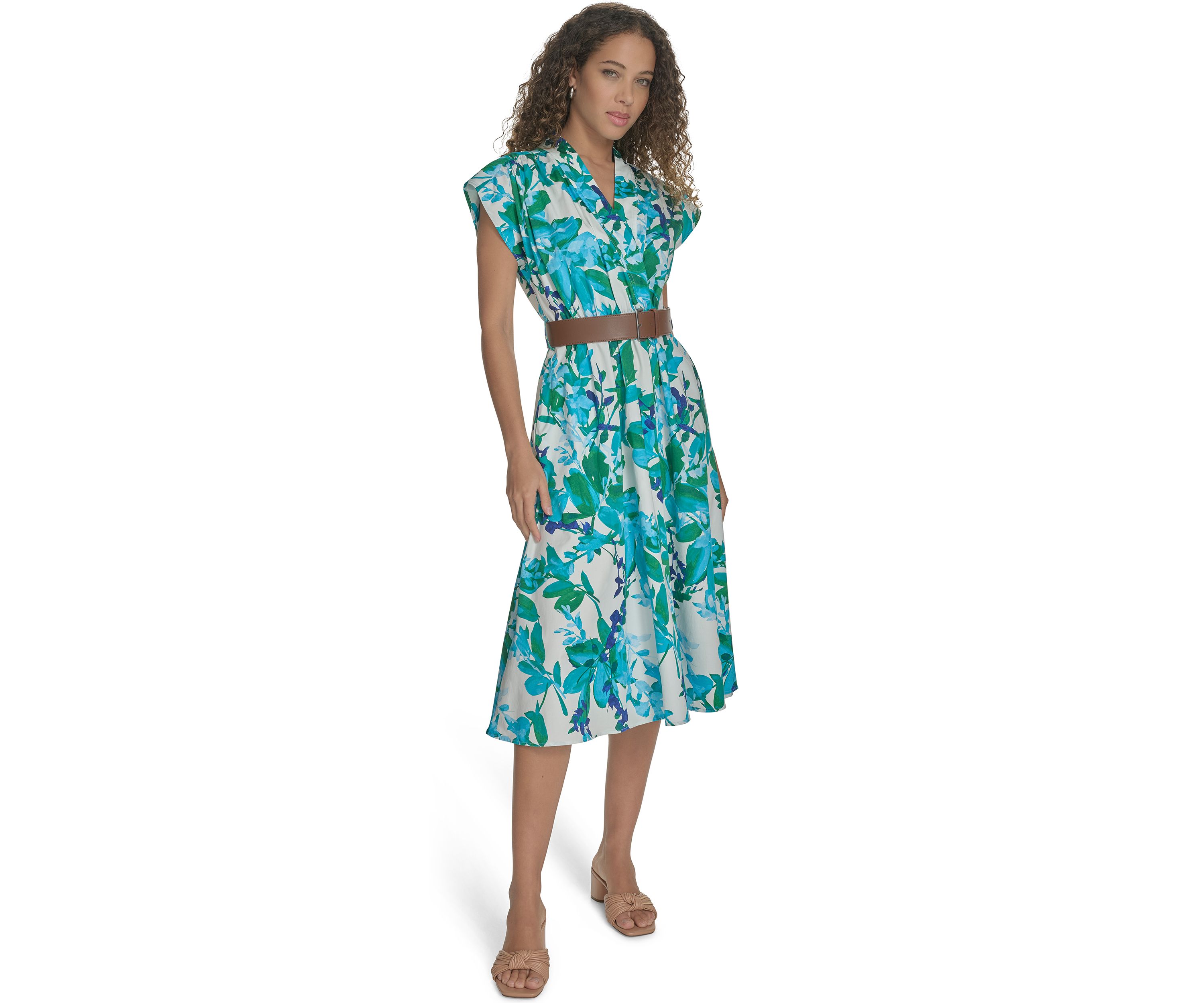 Womens Short Sleeve Collared Floral Print Midi Dress