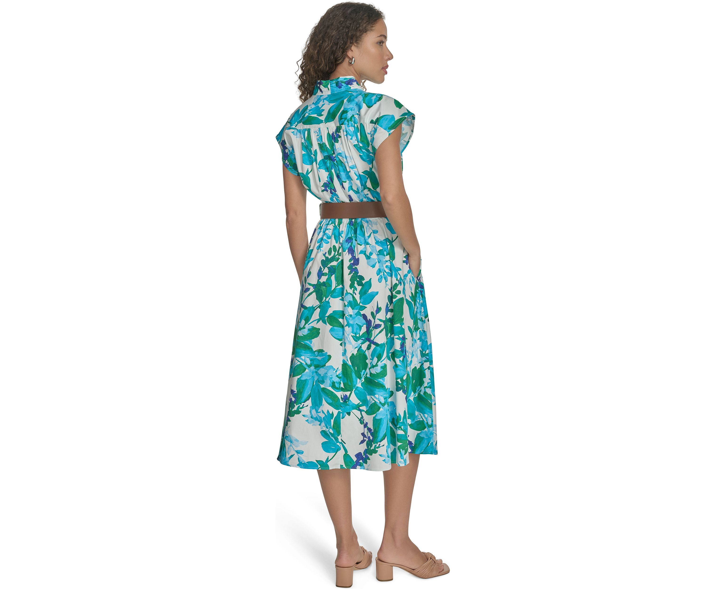 Womens Short Sleeve Collared Floral Print Midi Dress