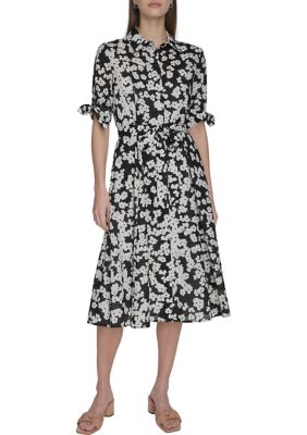 Calvin Klein Women's Short Sleeve Collar Floral Print A-Line Dress, 6