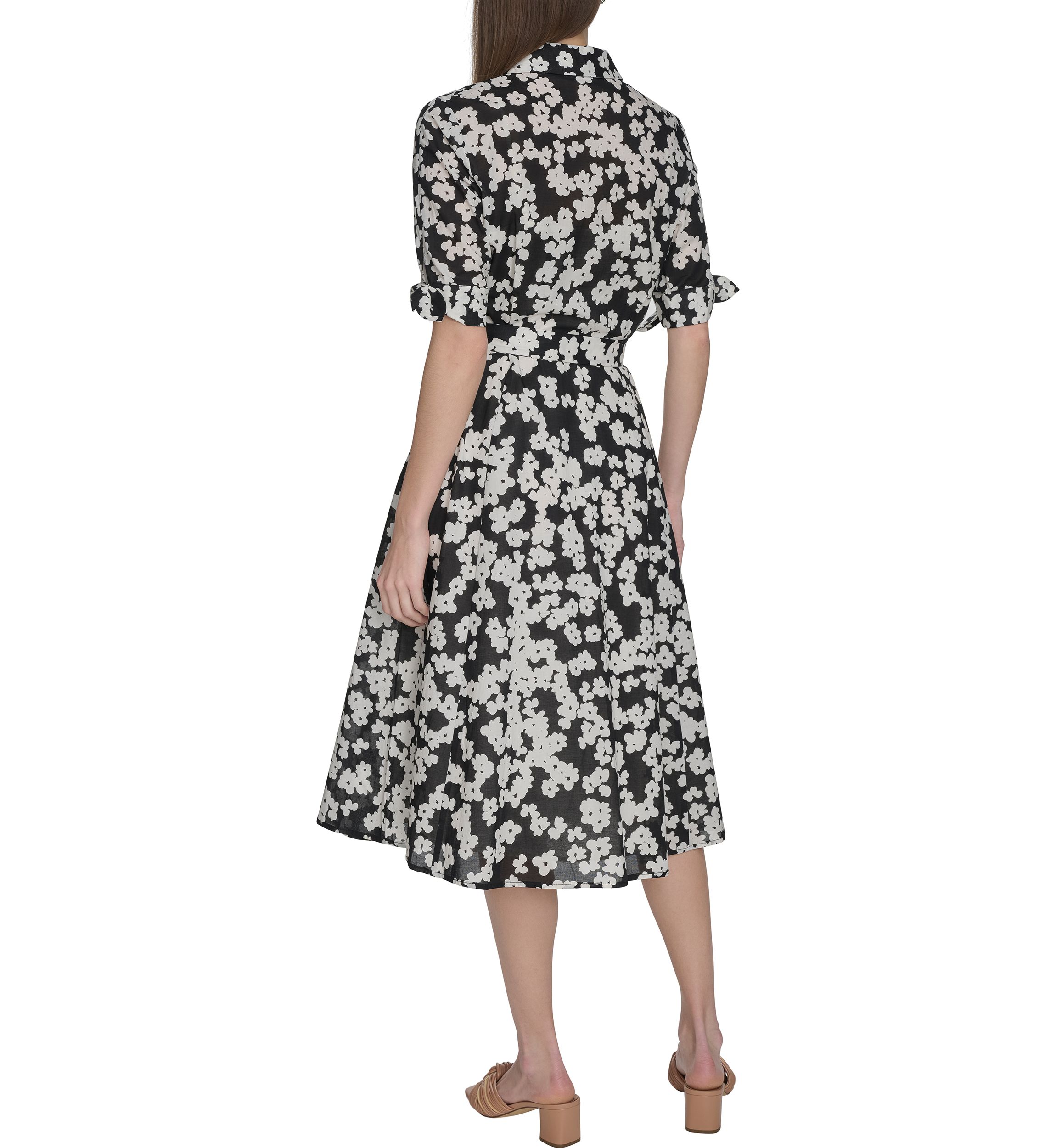 Womens Short Sleeve Collar Floral Print A-Line Dress