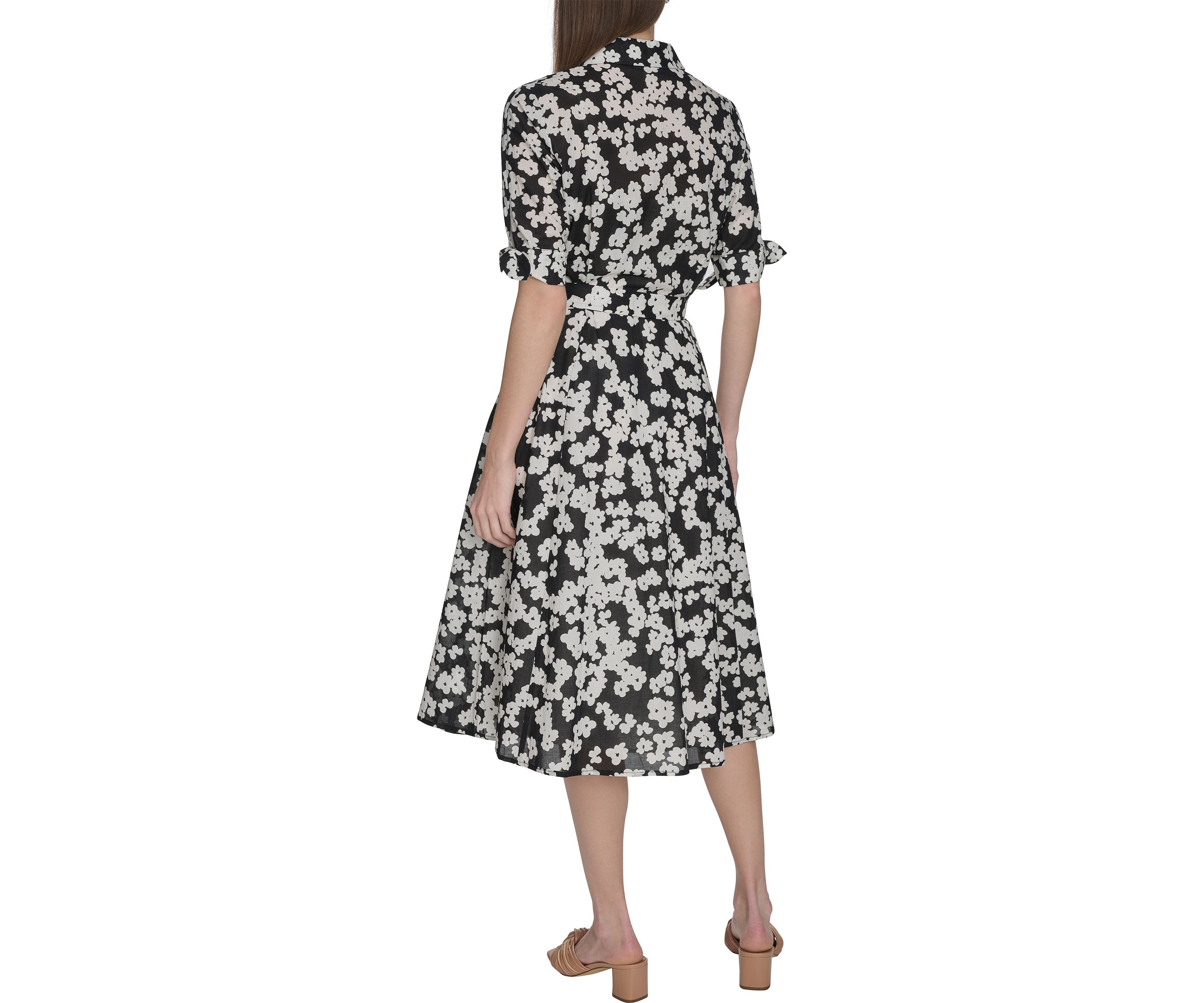 Womens Short Sleeve Collar Floral Print A-Line Dress