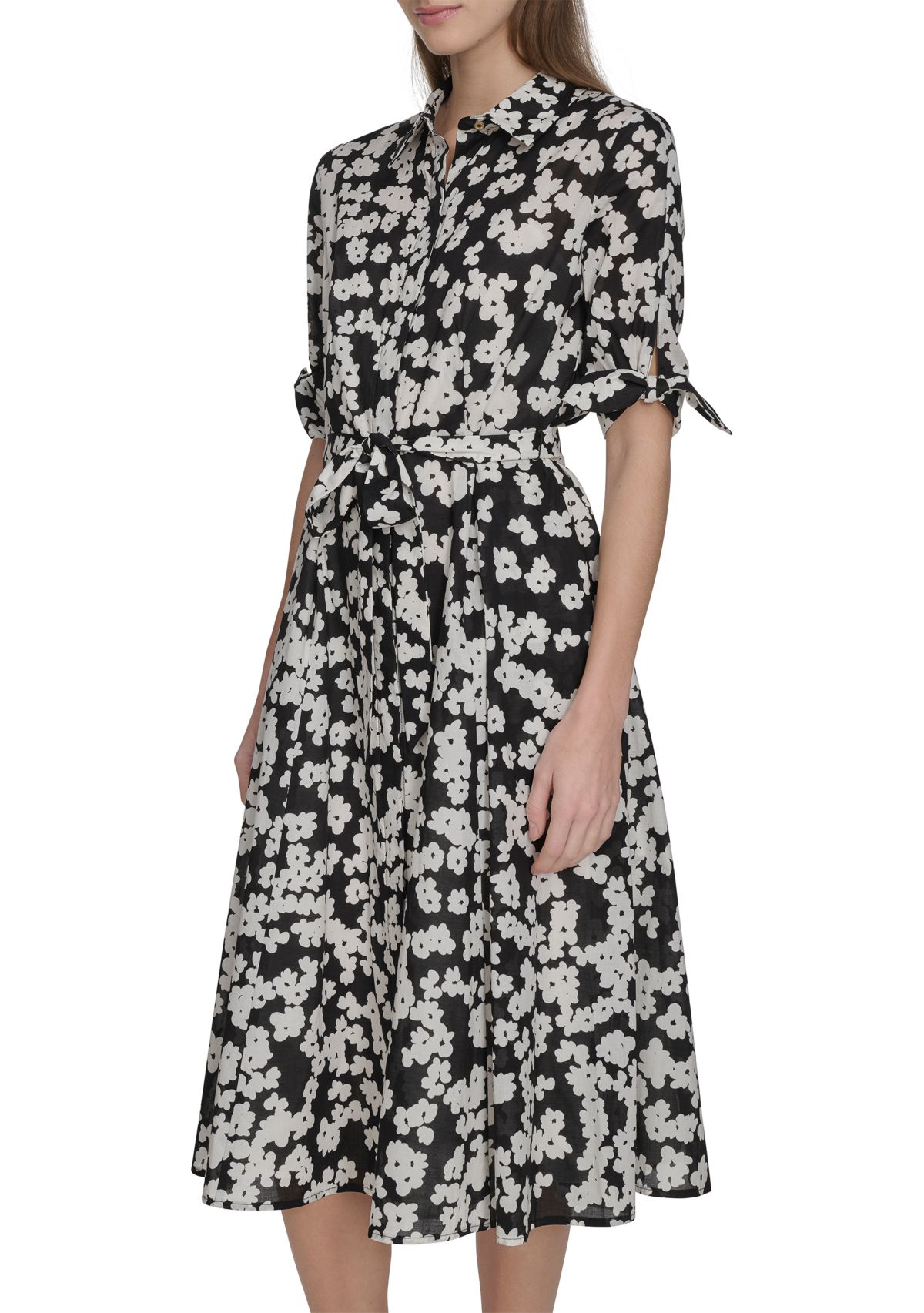 Womens Short Sleeve Collar Floral Print A-Line Dress