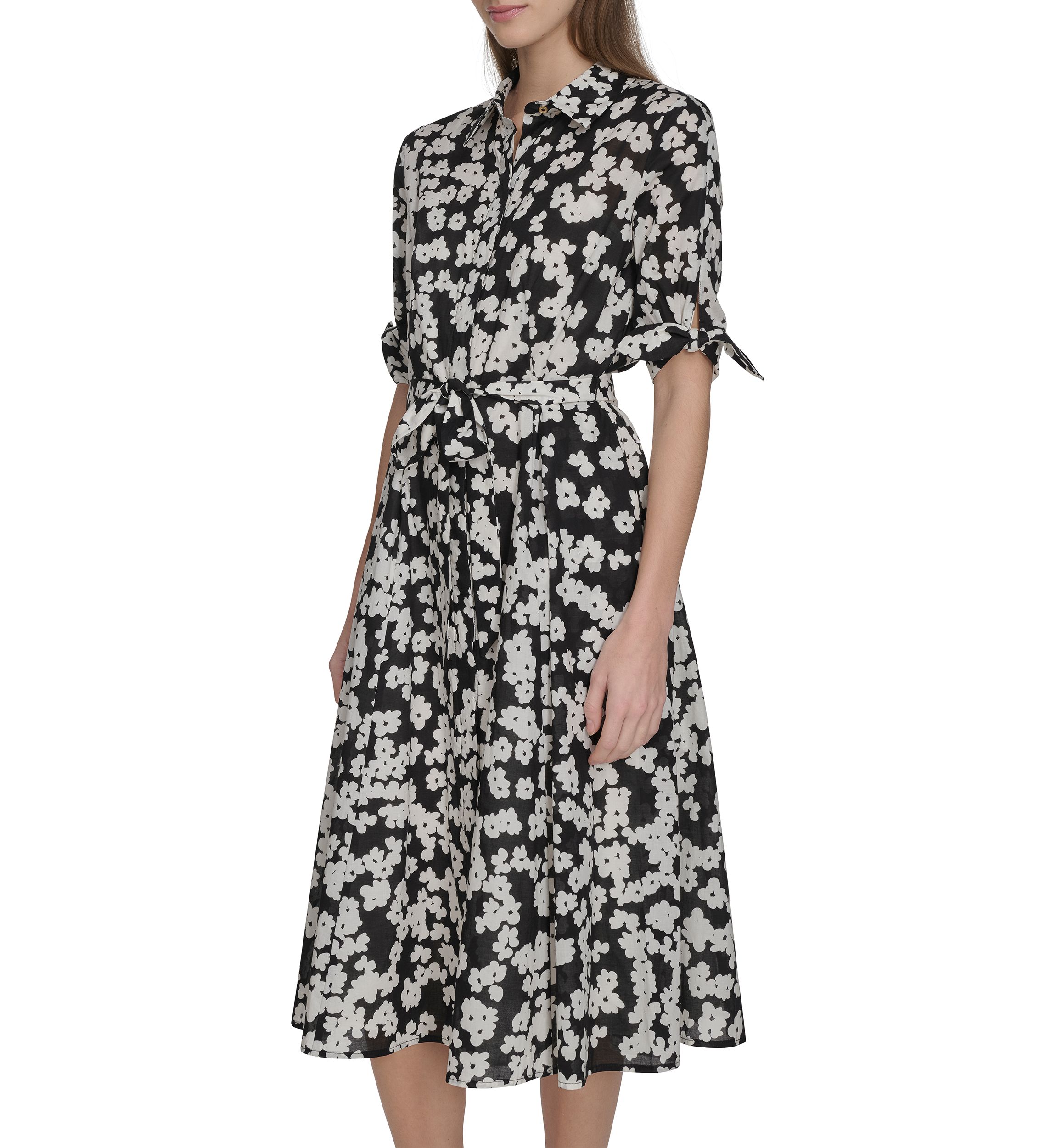 Womens Short Sleeve Collar Floral Print A-Line Dress