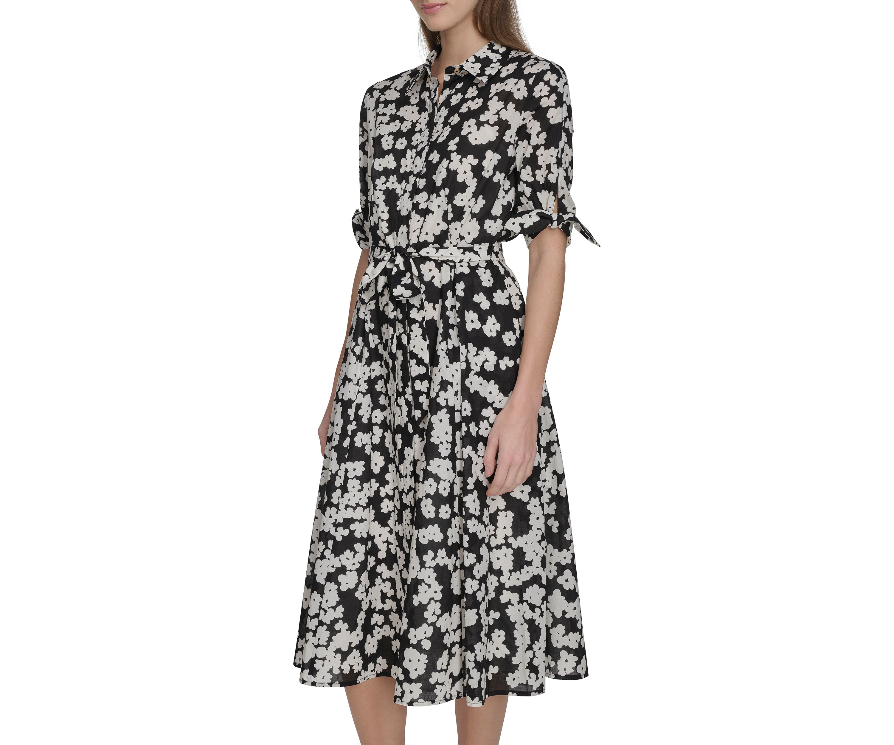 Womens Short Sleeve Collar Floral Print A-Line Dress