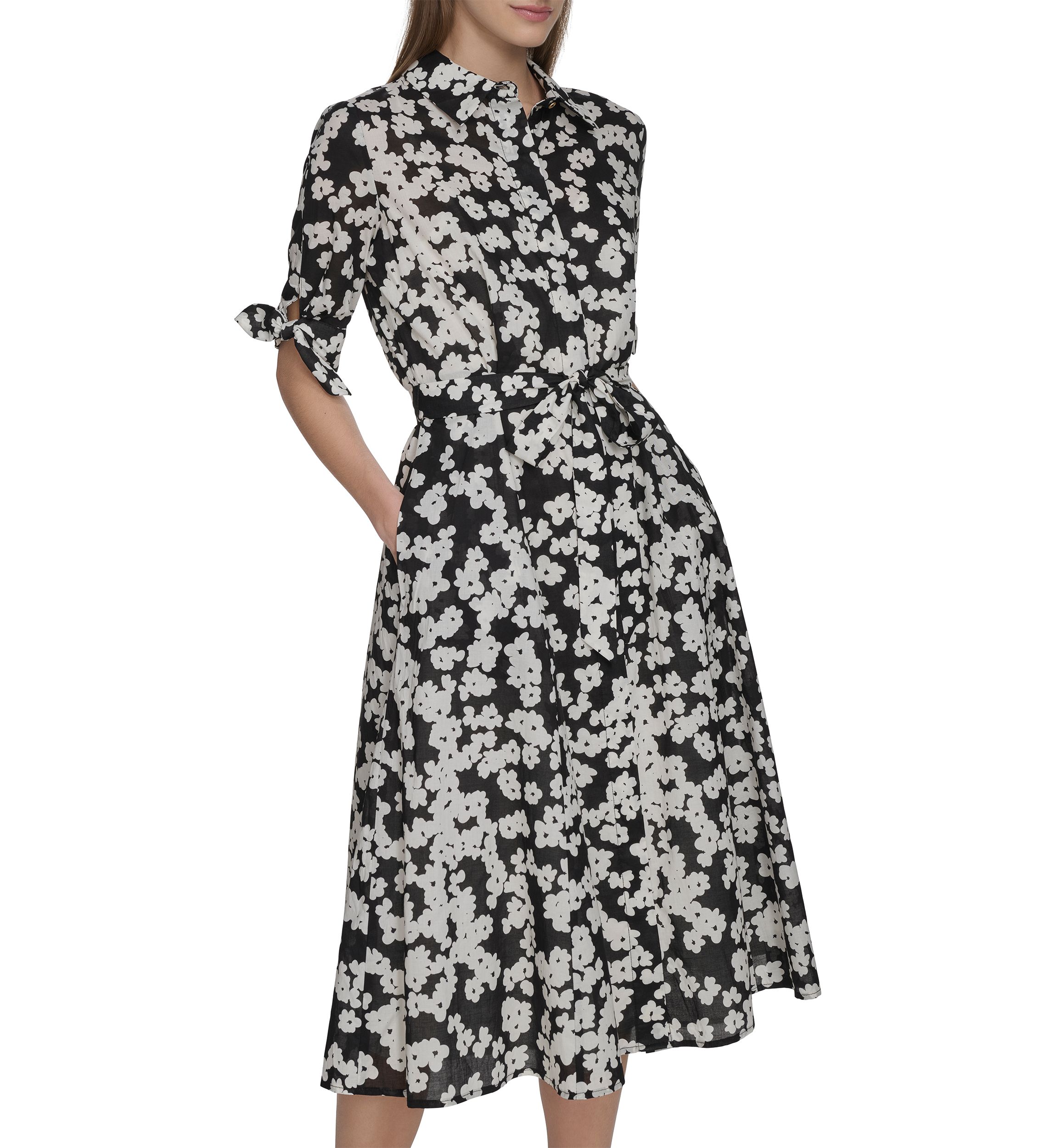 Womens Short Sleeve Collar Floral Print A-Line Dress
