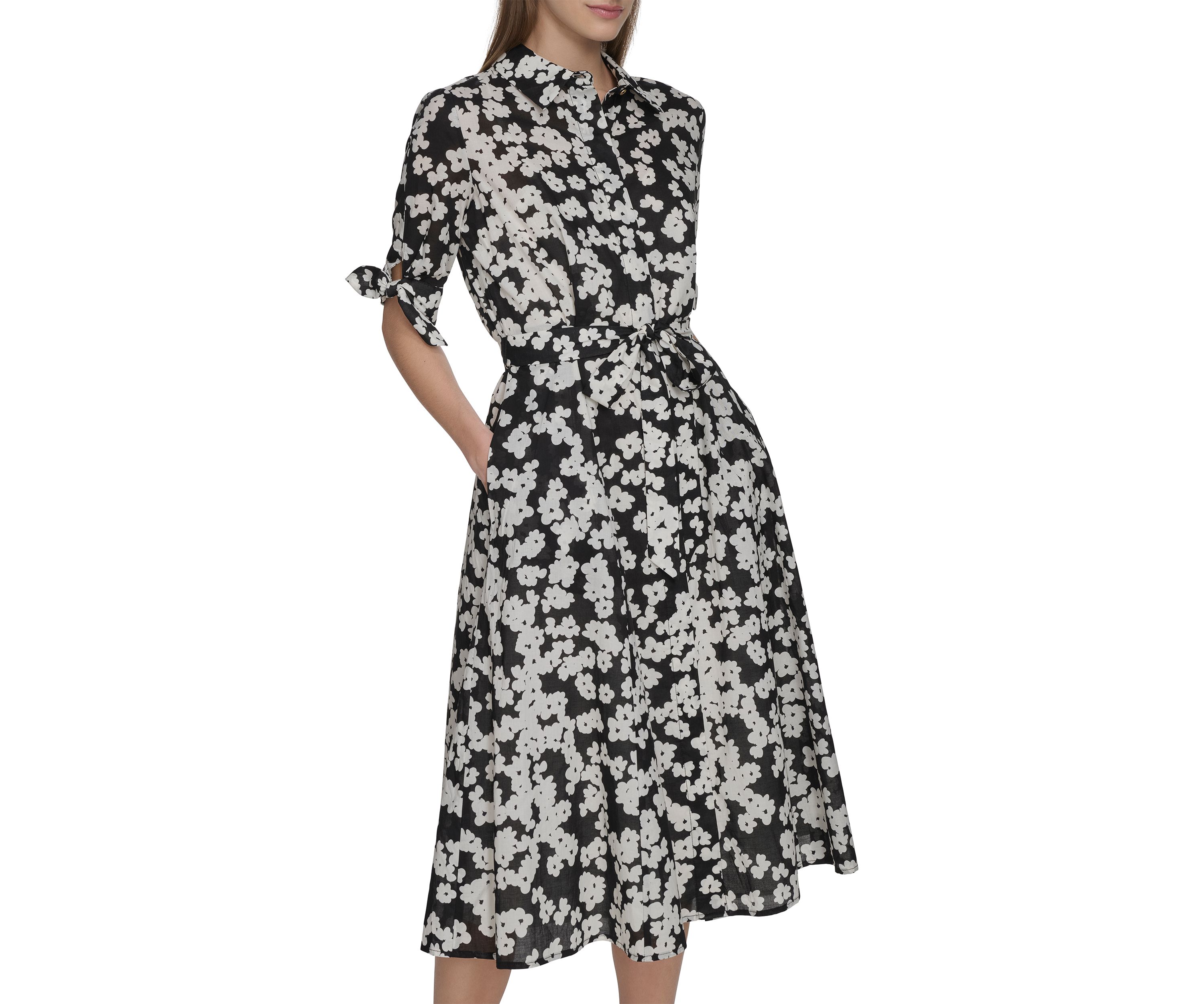 Womens Short Sleeve Collar Floral Print A-Line Dress
