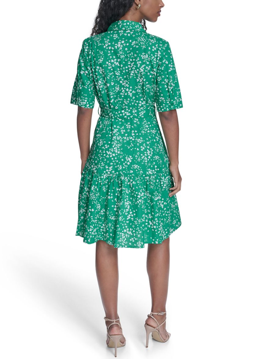 Calvin Klein Women's Short-Sleeve Tiered Shirt Dress - Fern Cream - 14