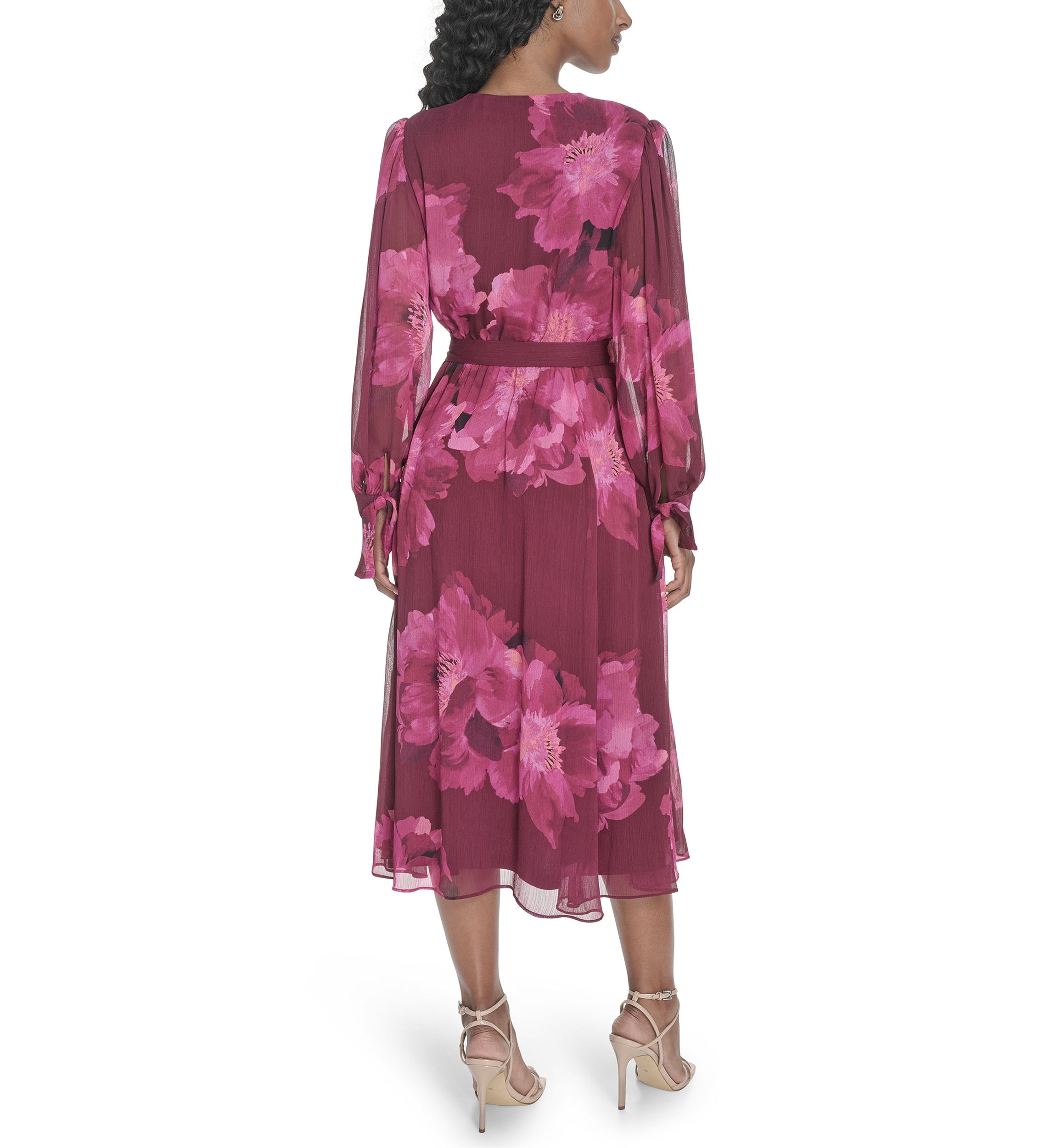 Womens Long Sleeve V-Neck Floral Print Fit and Flare Dress