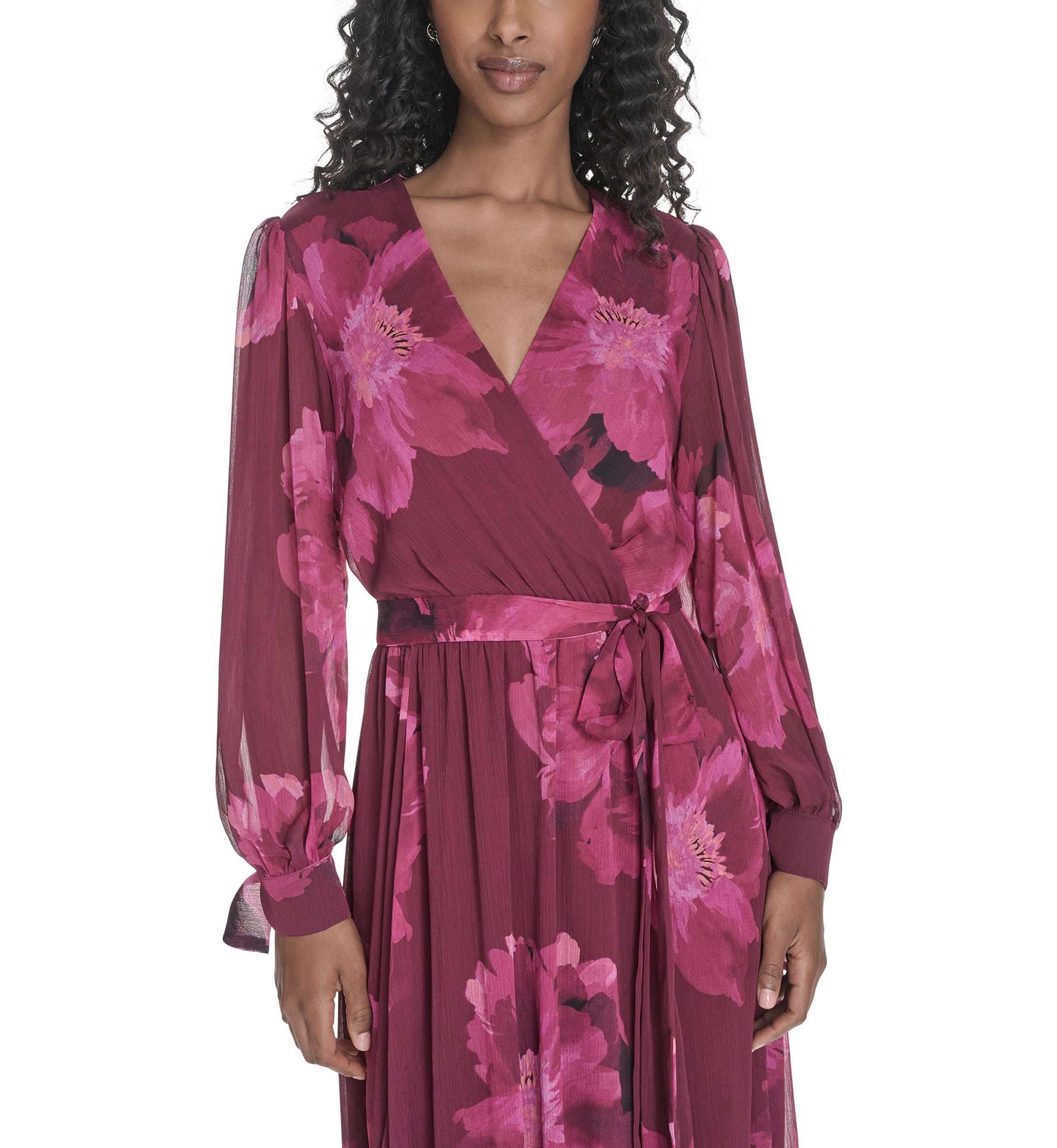 Womens Long Sleeve V-Neck Floral Print Fit and Flare Dress