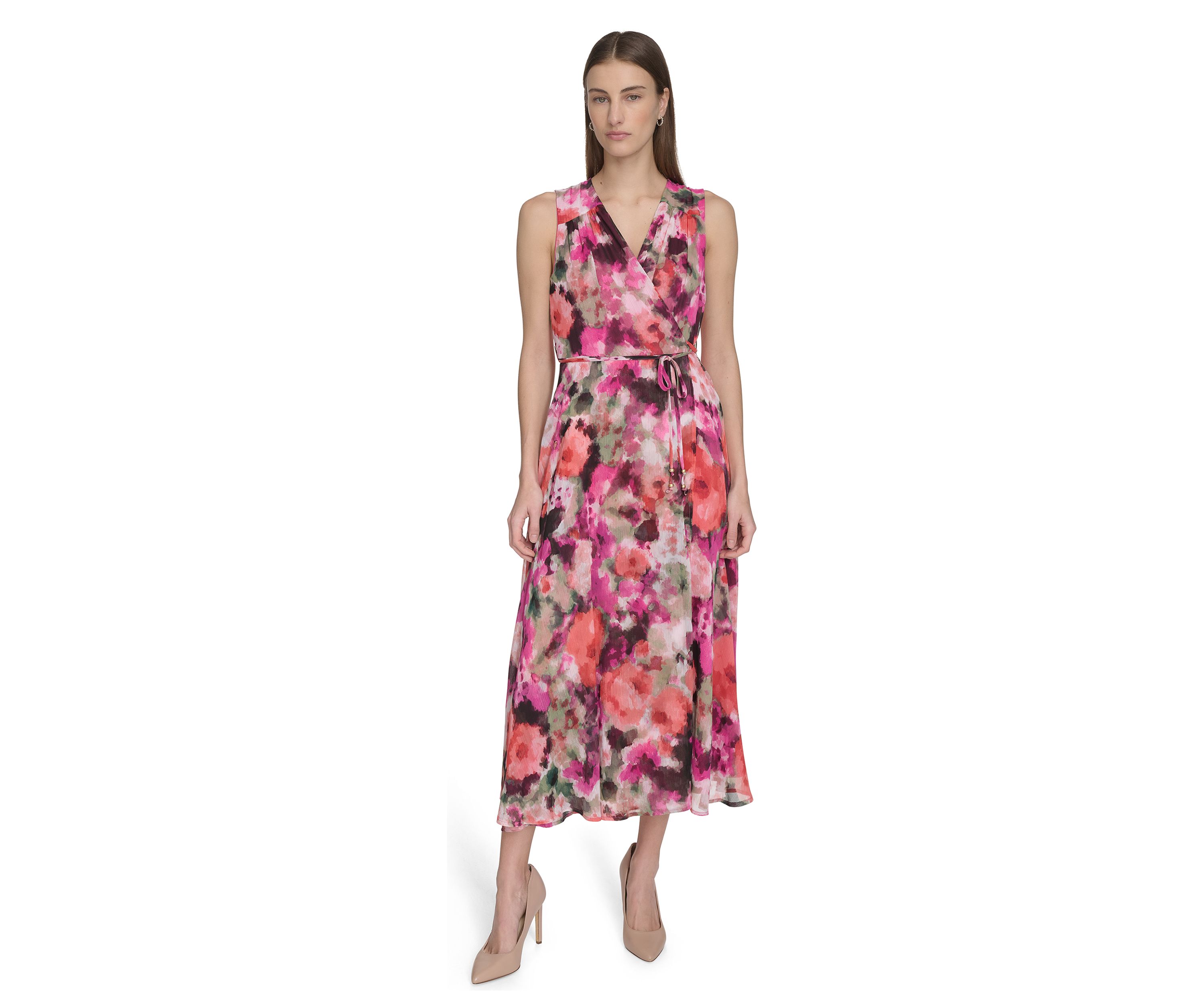 Womens Sleeveless V-Neck Floral Dress