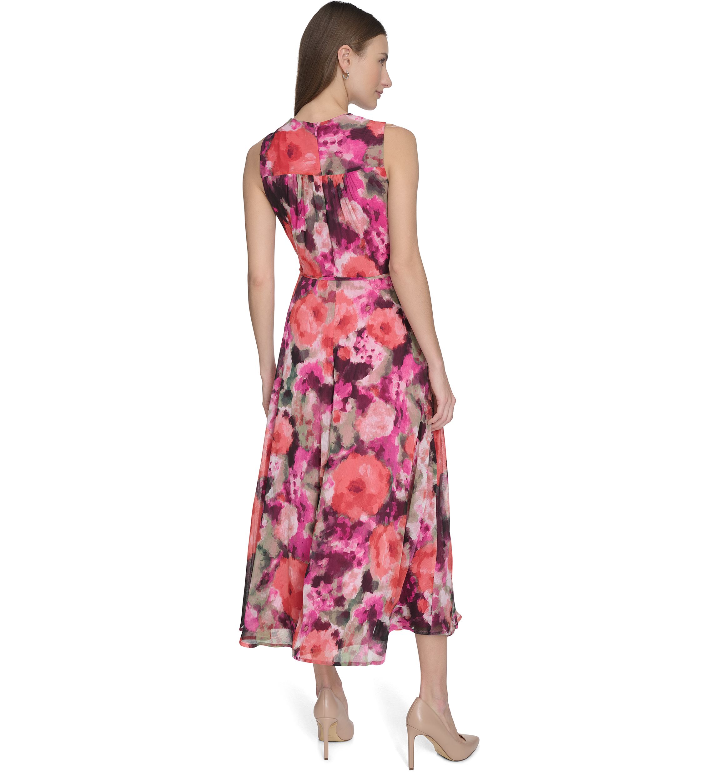 Womens Sleeveless V-Neck Floral Dress