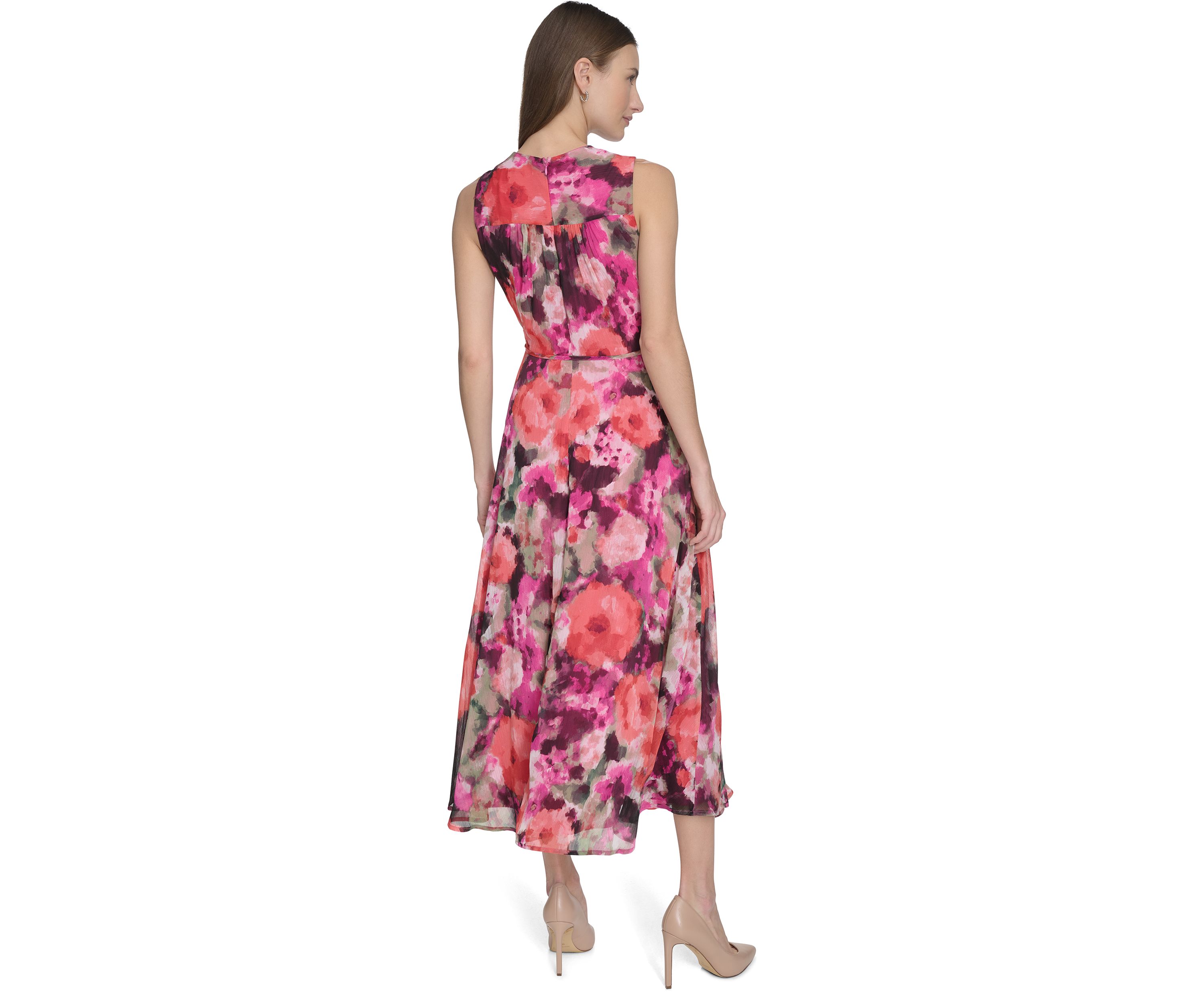 Womens Sleeveless V-Neck Floral Dress