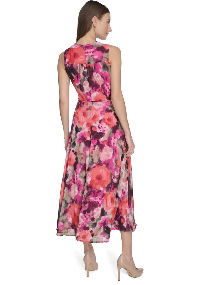 Womens Sleeveless V-Neck Floral Dress