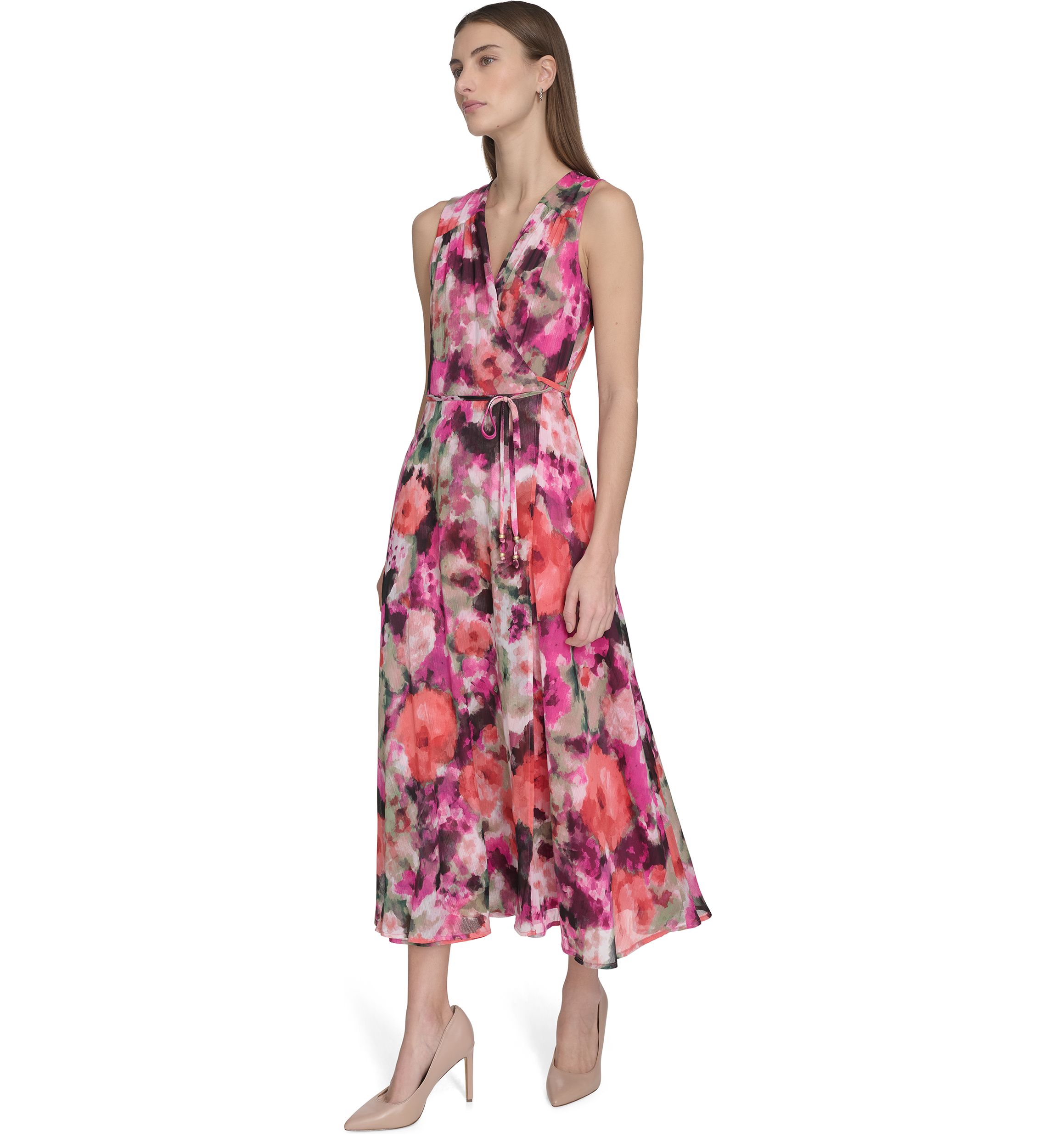 Womens Sleeveless V-Neck Floral Dress