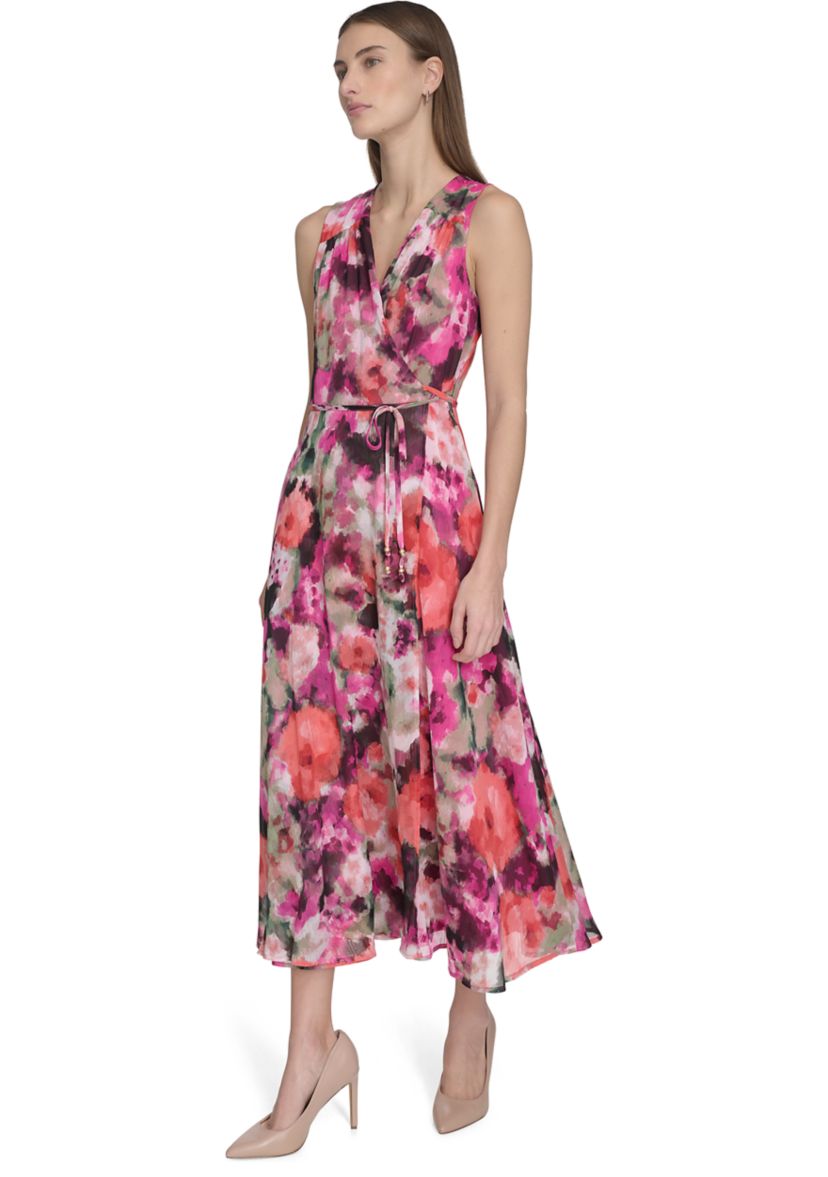 Womens Sleeveless V-Neck Floral Dress