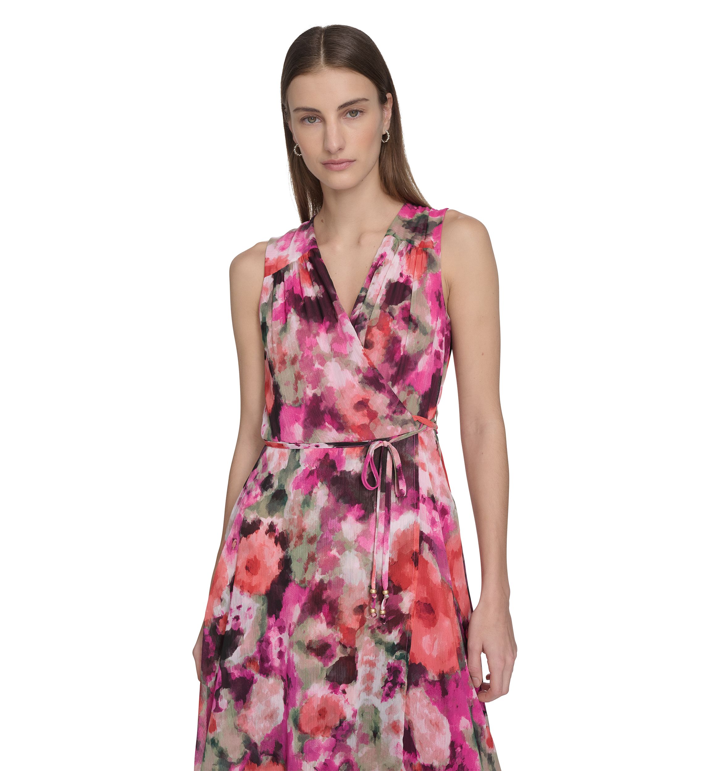 Womens Sleeveless V-Neck Floral Dress