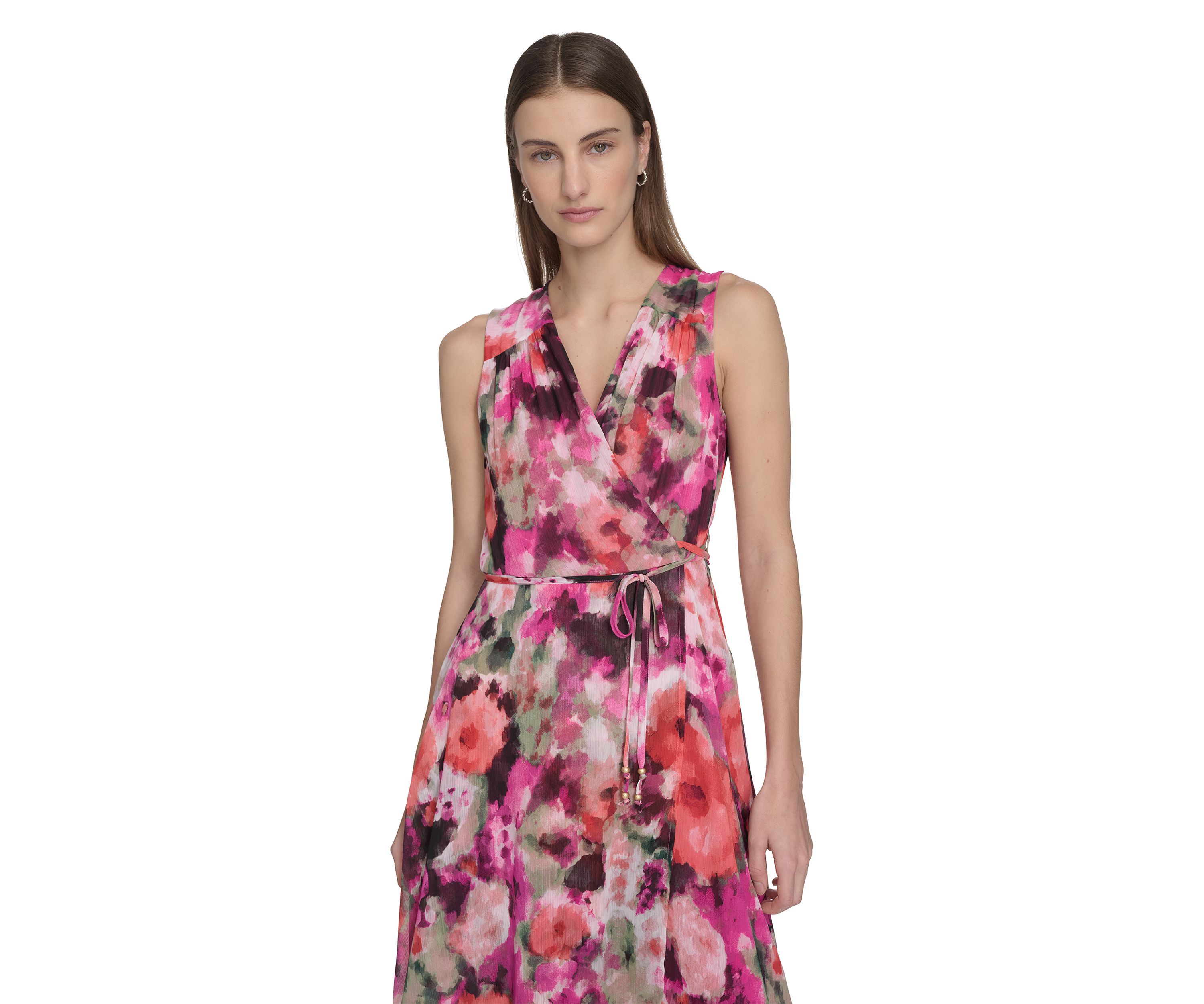 Womens Sleeveless V-Neck Floral Dress