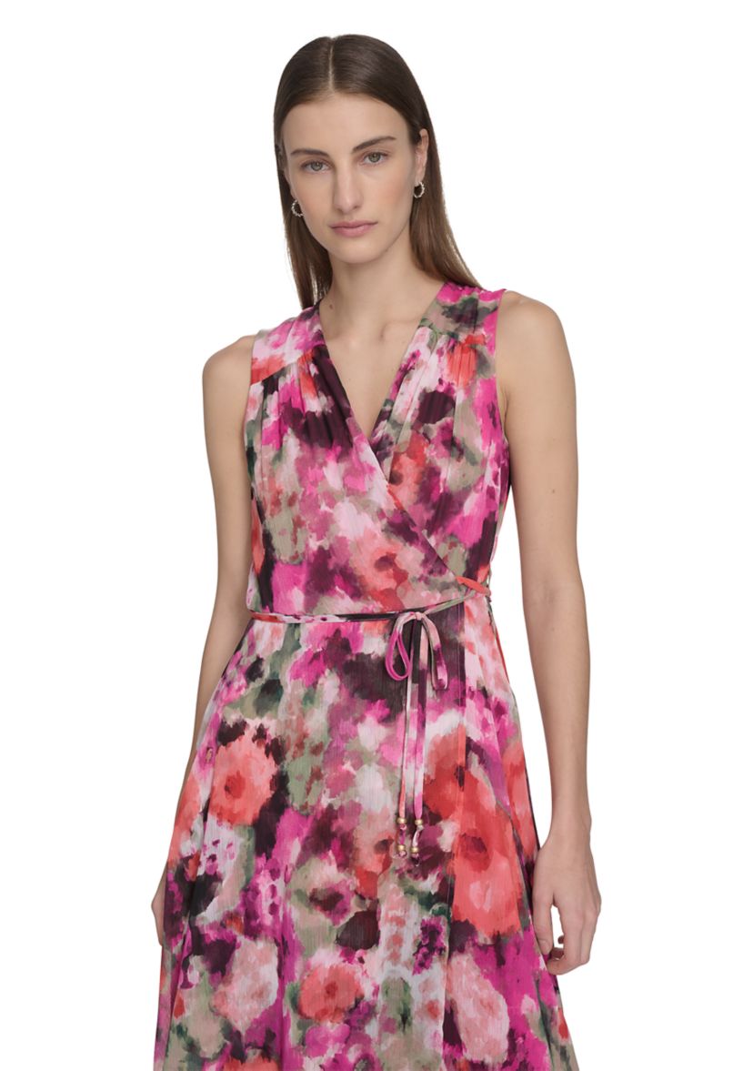 Womens Sleeveless V-Neck Floral Dress