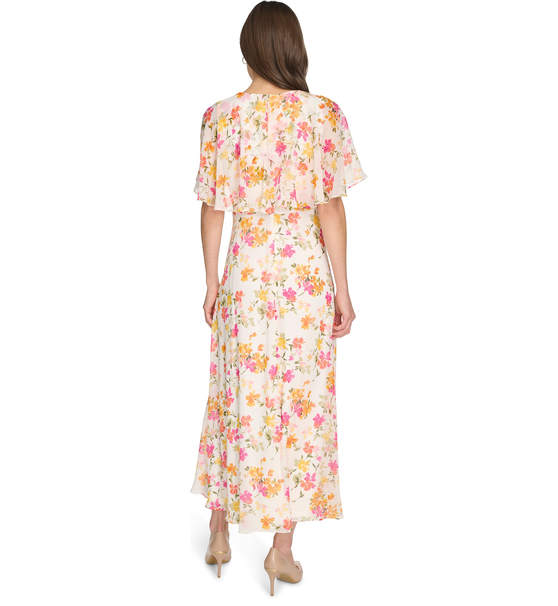 Womens Short Sleeve Crew Neck Floral Maxi Dress