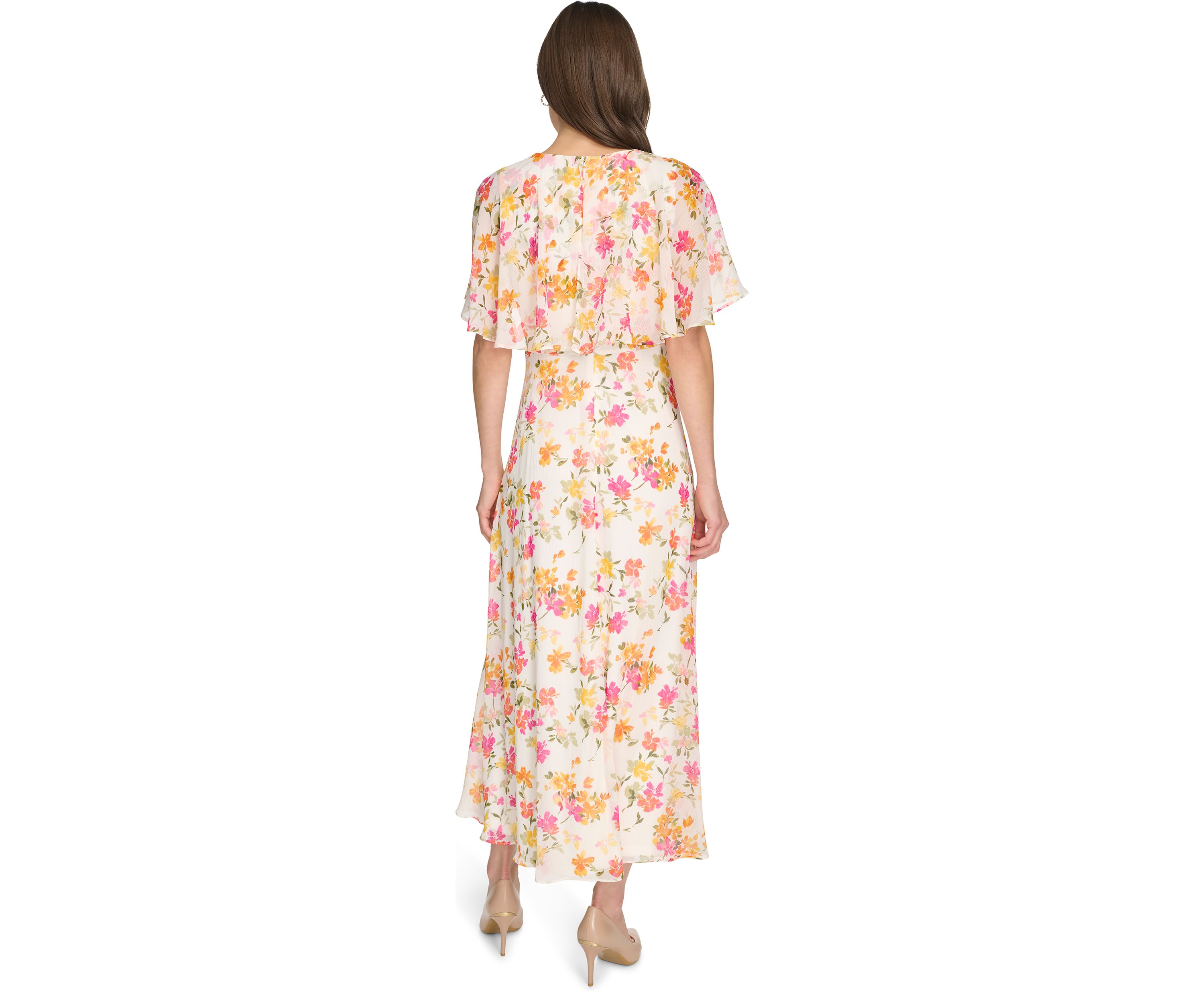 Womens Short Sleeve Crew Neck Floral Maxi Dress