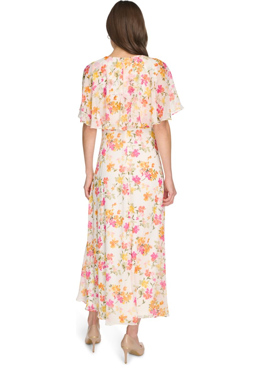Womens Short Sleeve Crew Neck Floral Maxi Dress
