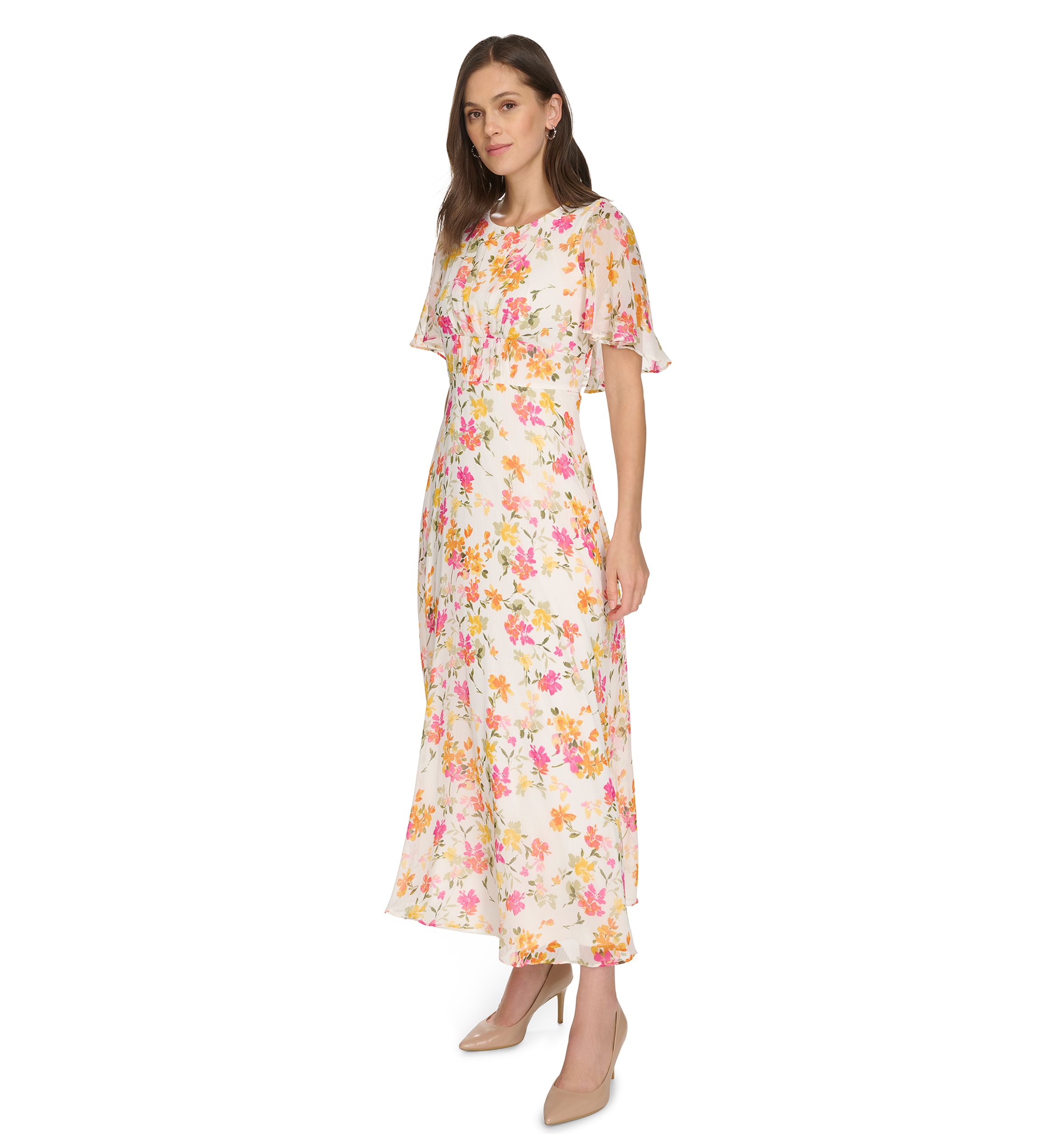 Womens Short Sleeve Crew Neck Floral Maxi Dress