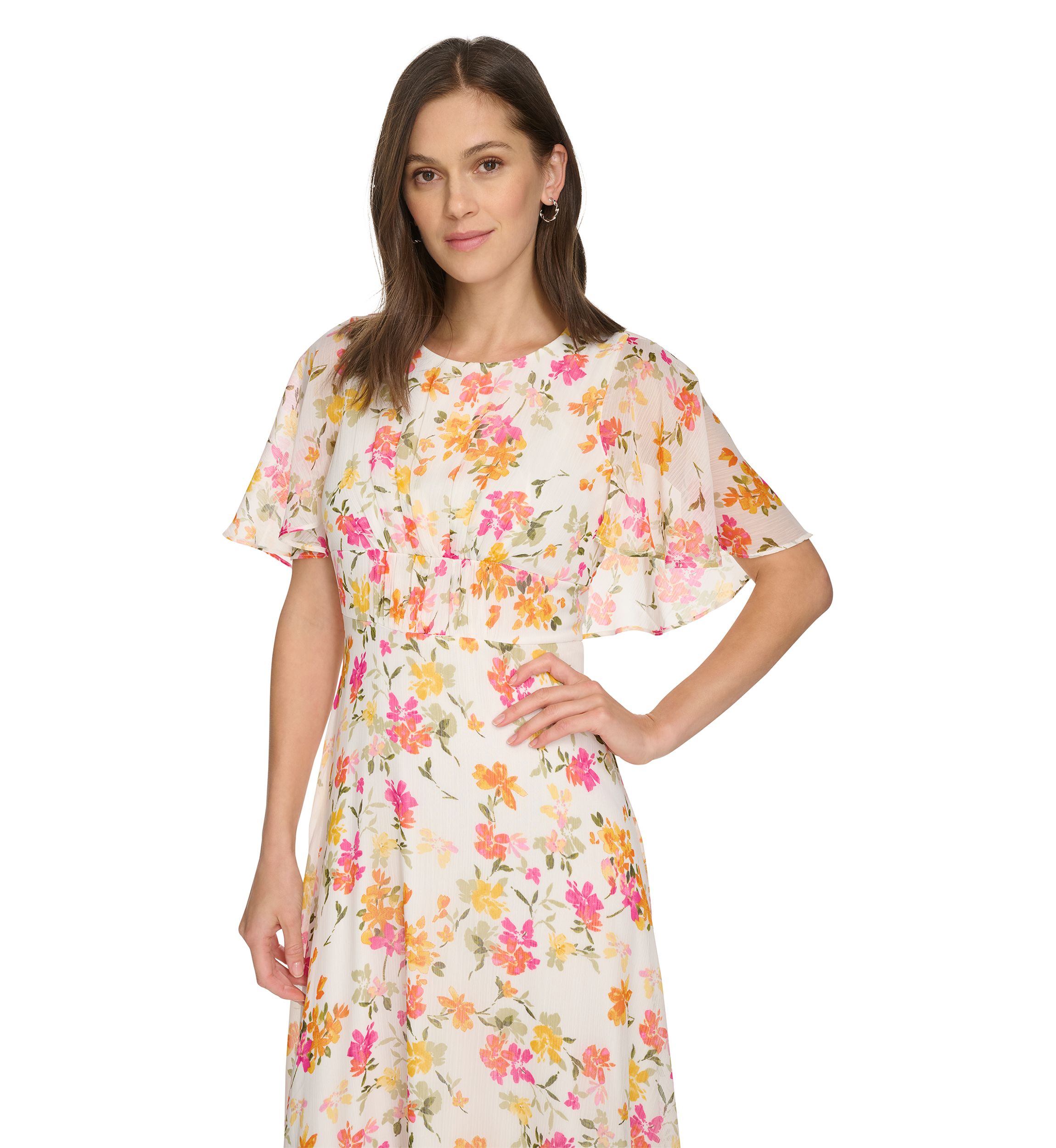 Womens Short Sleeve Crew Neck Floral Maxi Dress