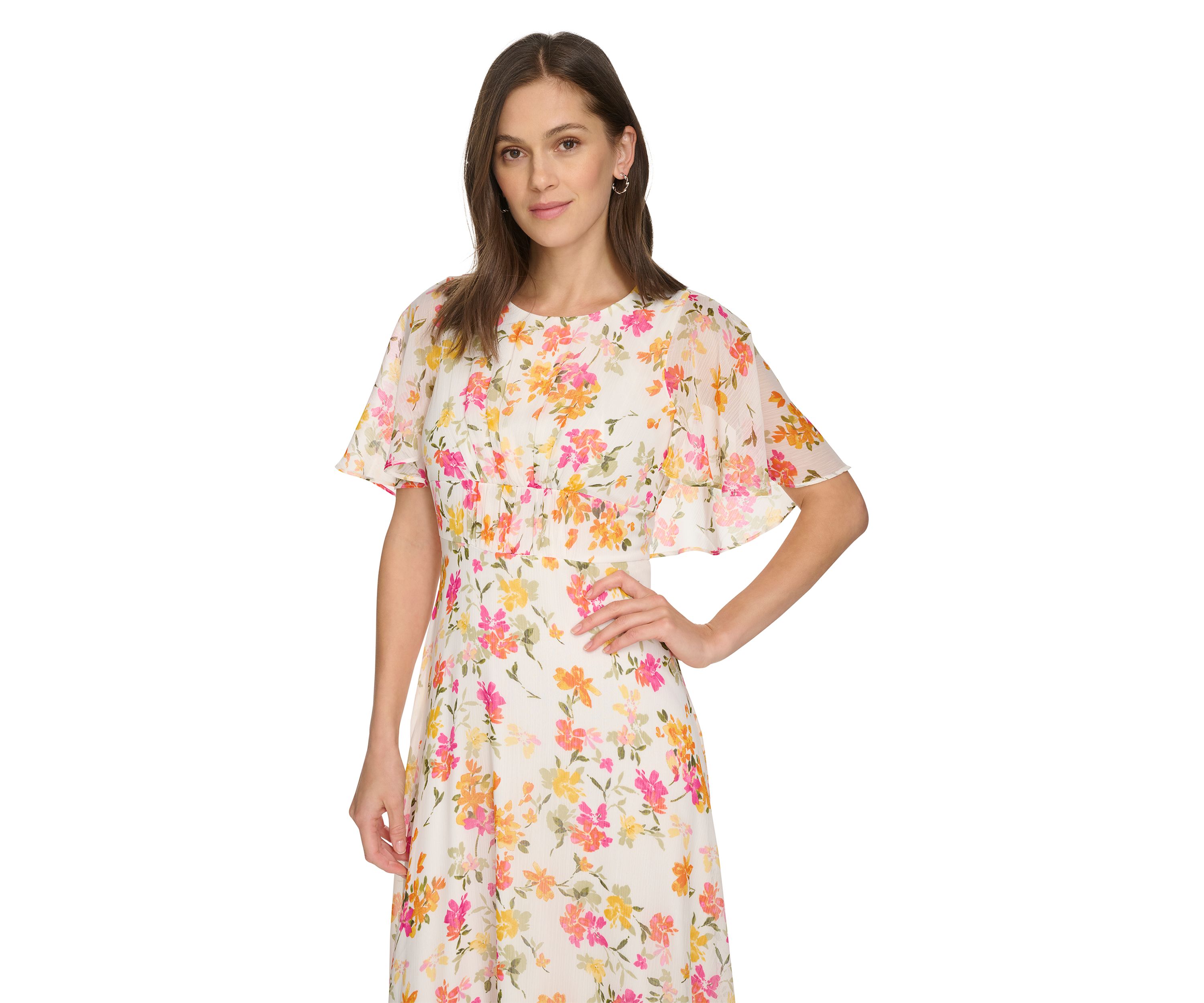 Womens Short Sleeve Crew Neck Floral Maxi Dress
