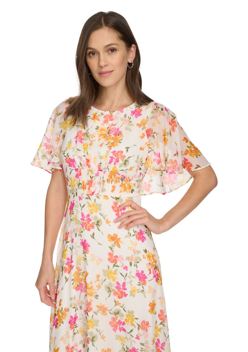 Womens Short Sleeve Crew Neck Floral Maxi Dress