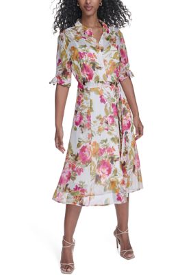 Calvin Klein Women's Short Sleeve Floral Maxi Shirtdress, 10