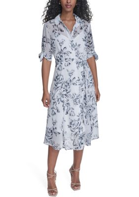 Calvin Klein Women's Short Sleeve Floral Maxi Shirtdress, 16