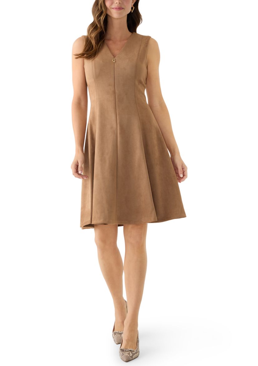calvin klein brown suede dress Calvin Klein Belted Faux Suede Midi A Line Dress – thefrumshopper