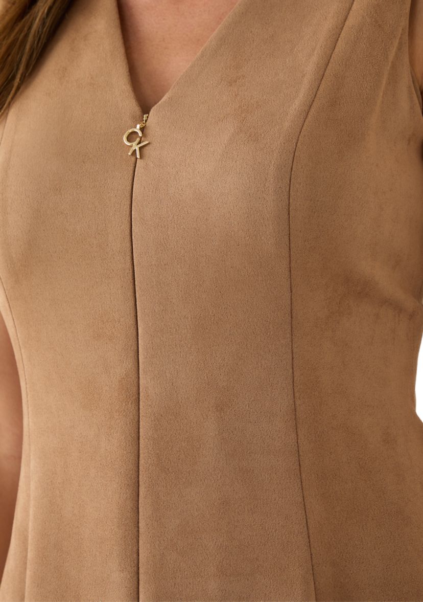 calvin klein brown suede dress Calvin Klein Women's Sleeveless V-Neck Solid Suede Dress