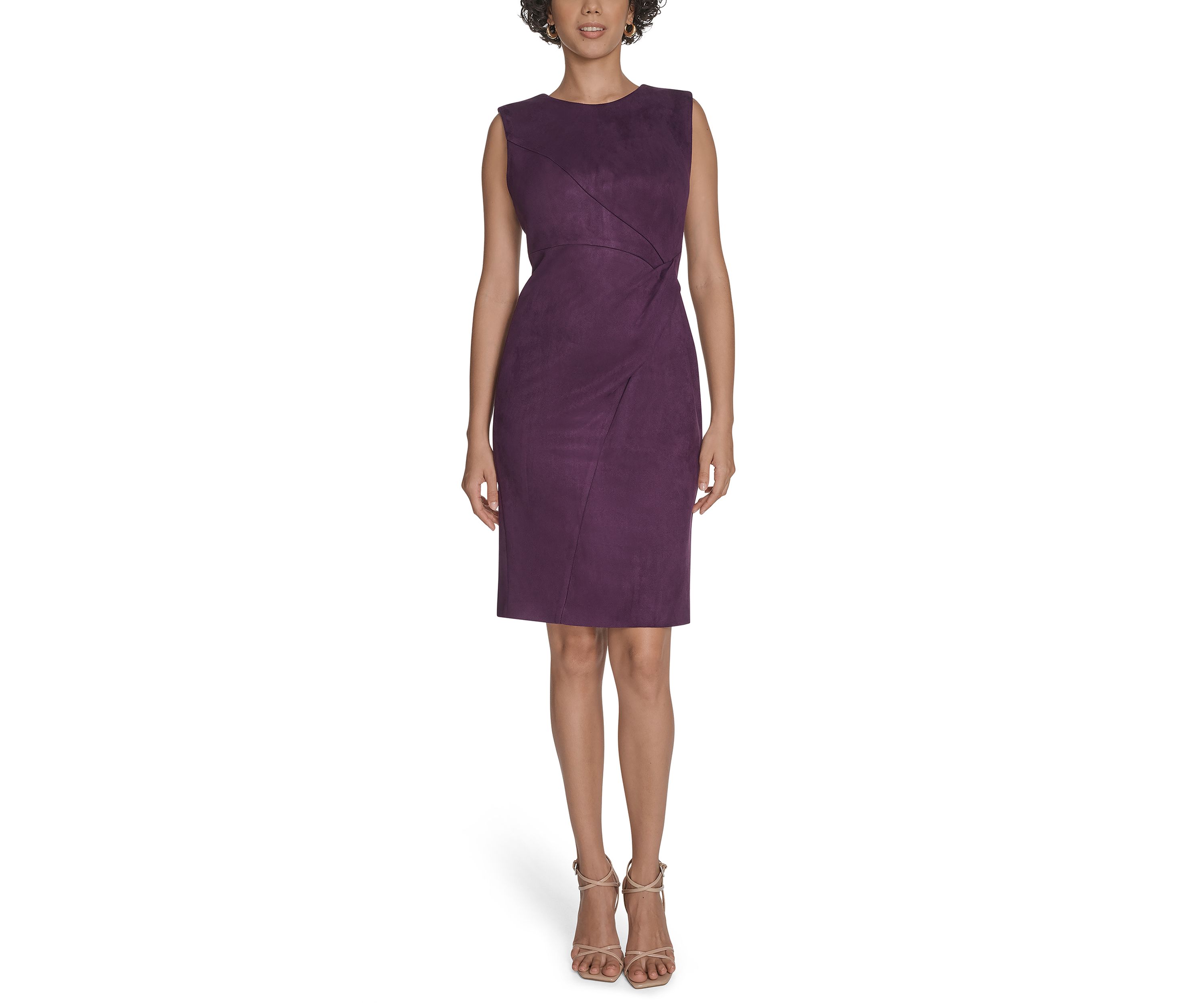 Womens Sleeveless Solid Suede Sheath Dress
