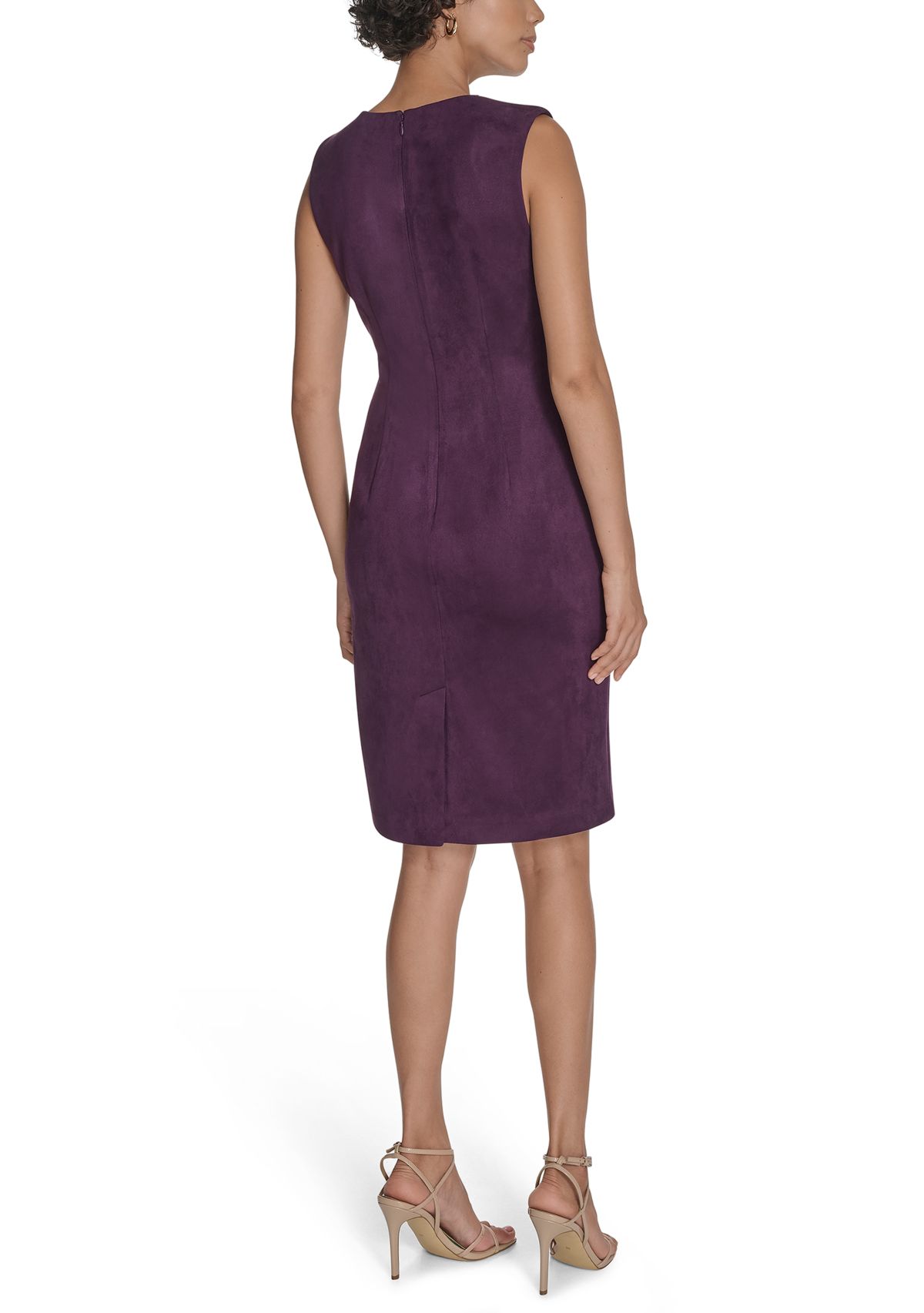 Womens Sleeveless Solid Suede Sheath Dress