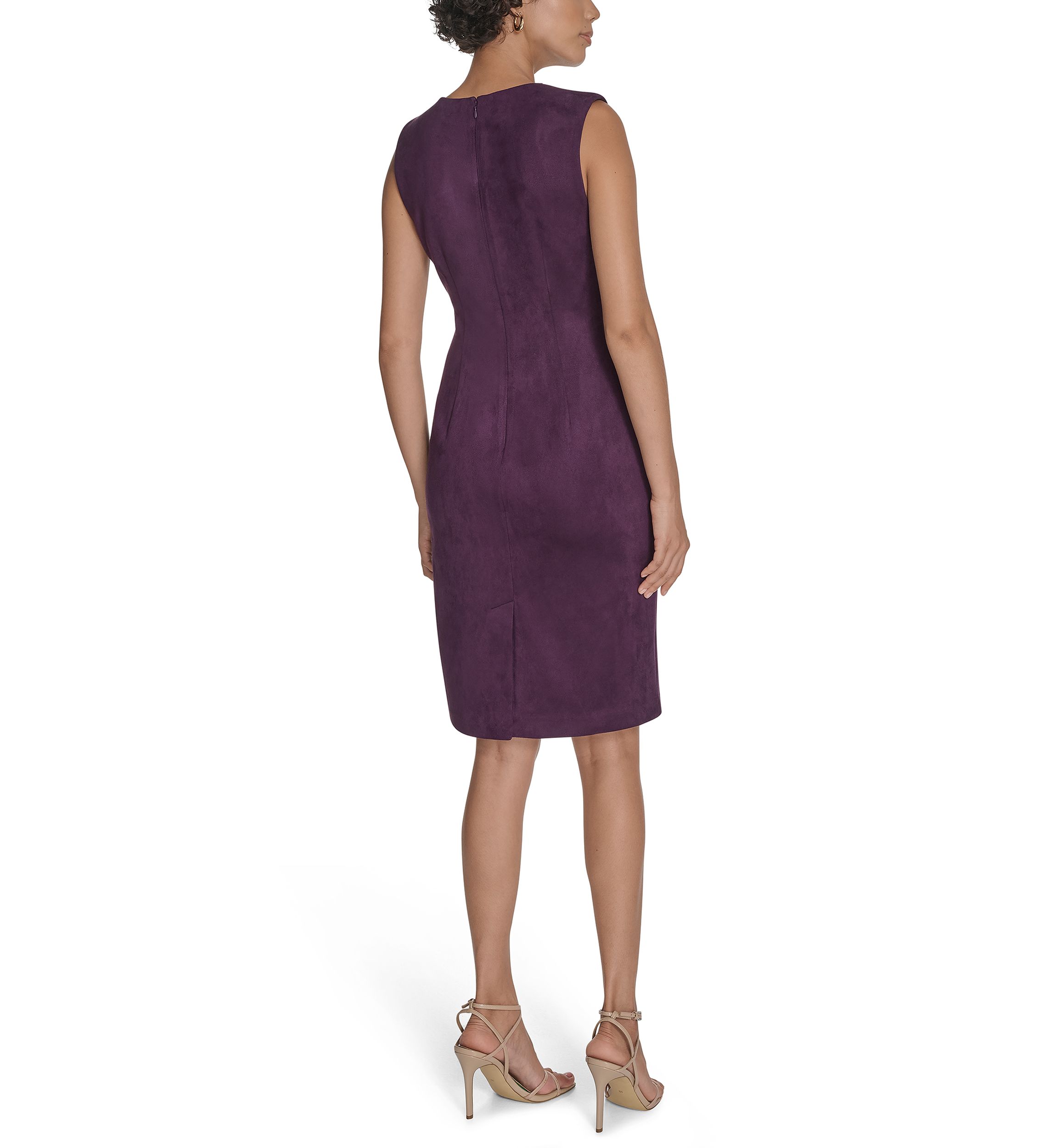Womens Sleeveless Solid Suede Sheath Dress