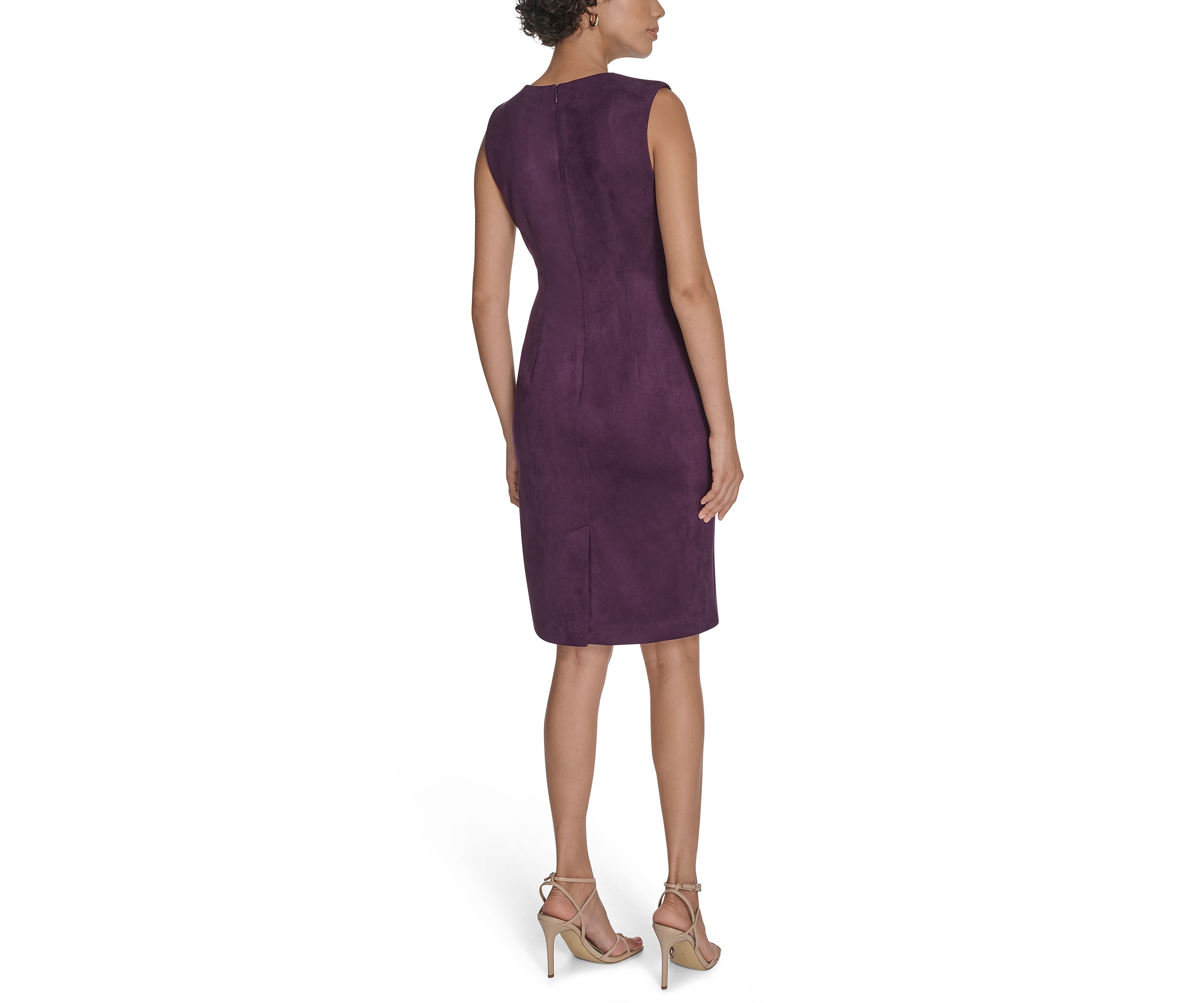 Womens Sleeveless Solid Suede Sheath Dress