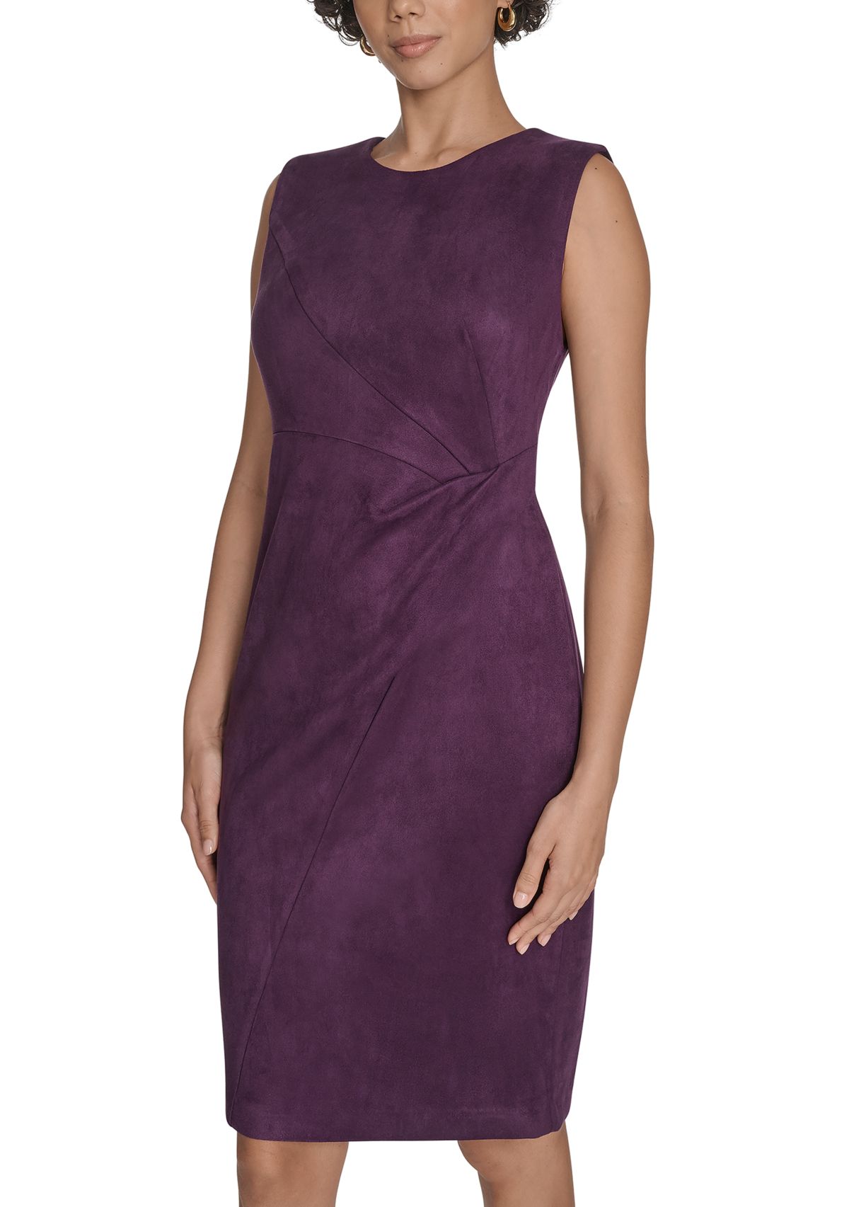 Womens Sleeveless Solid Suede Sheath Dress
