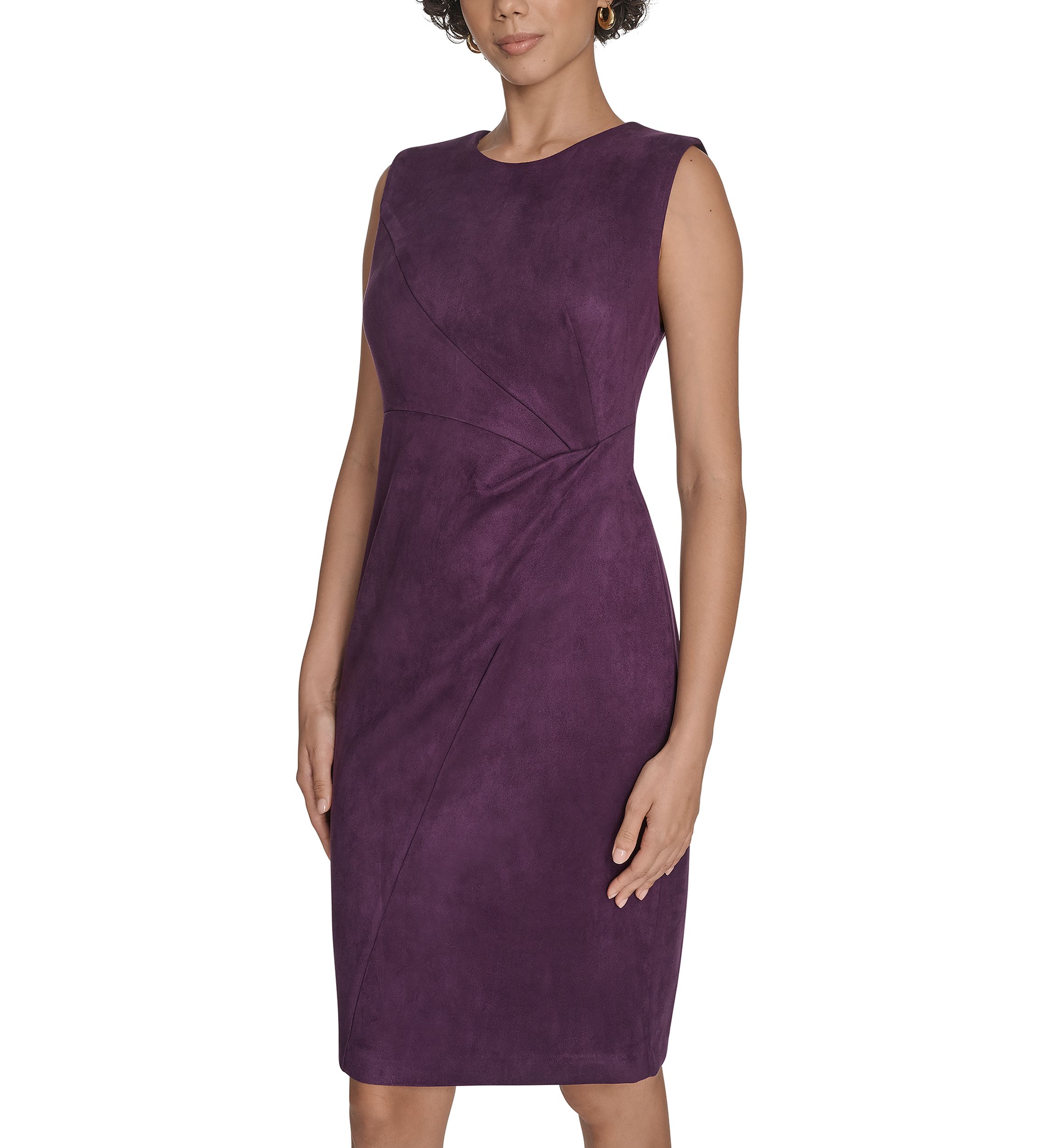Womens Sleeveless Solid Suede Sheath Dress