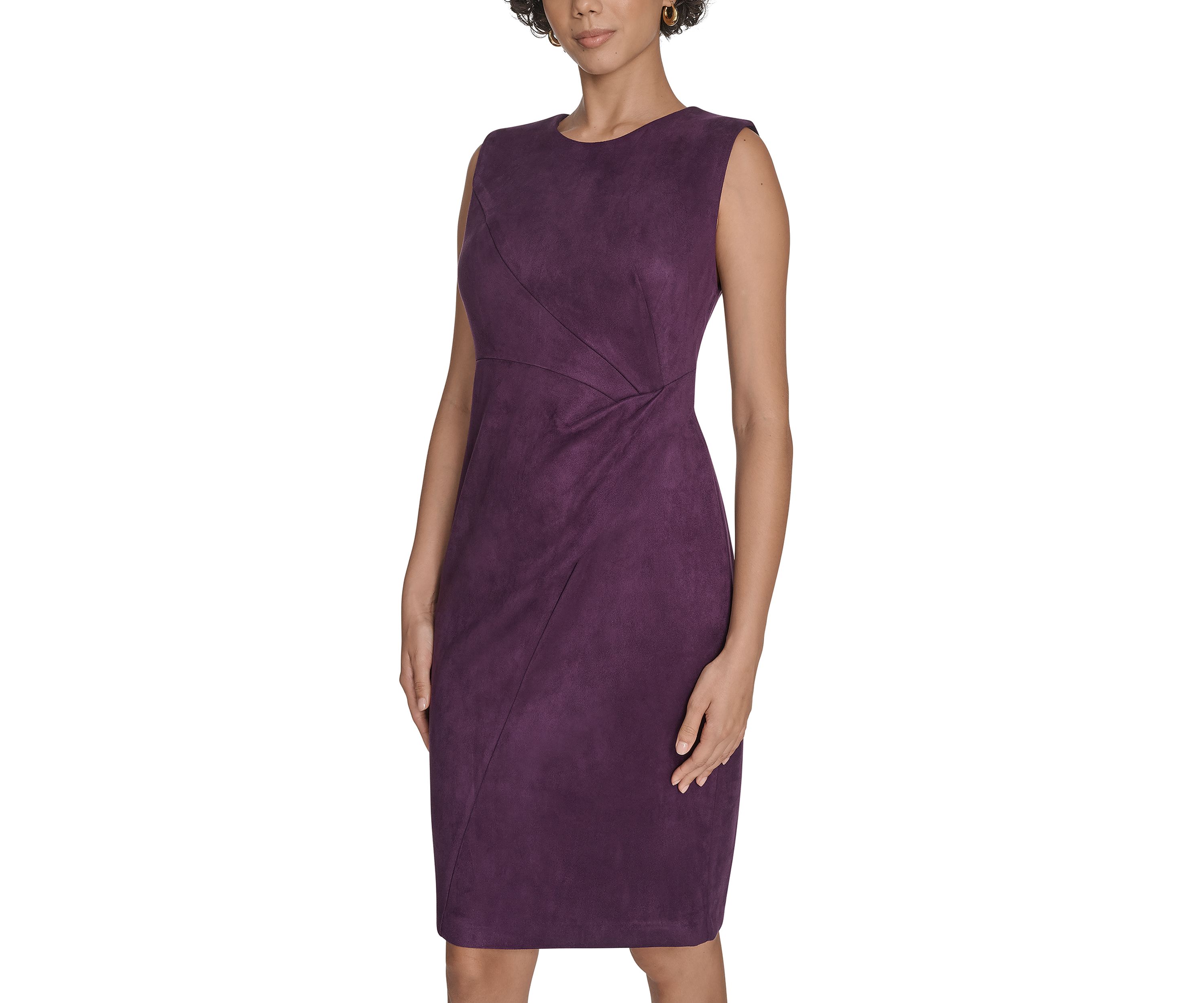 Womens Sleeveless Solid Suede Sheath Dress