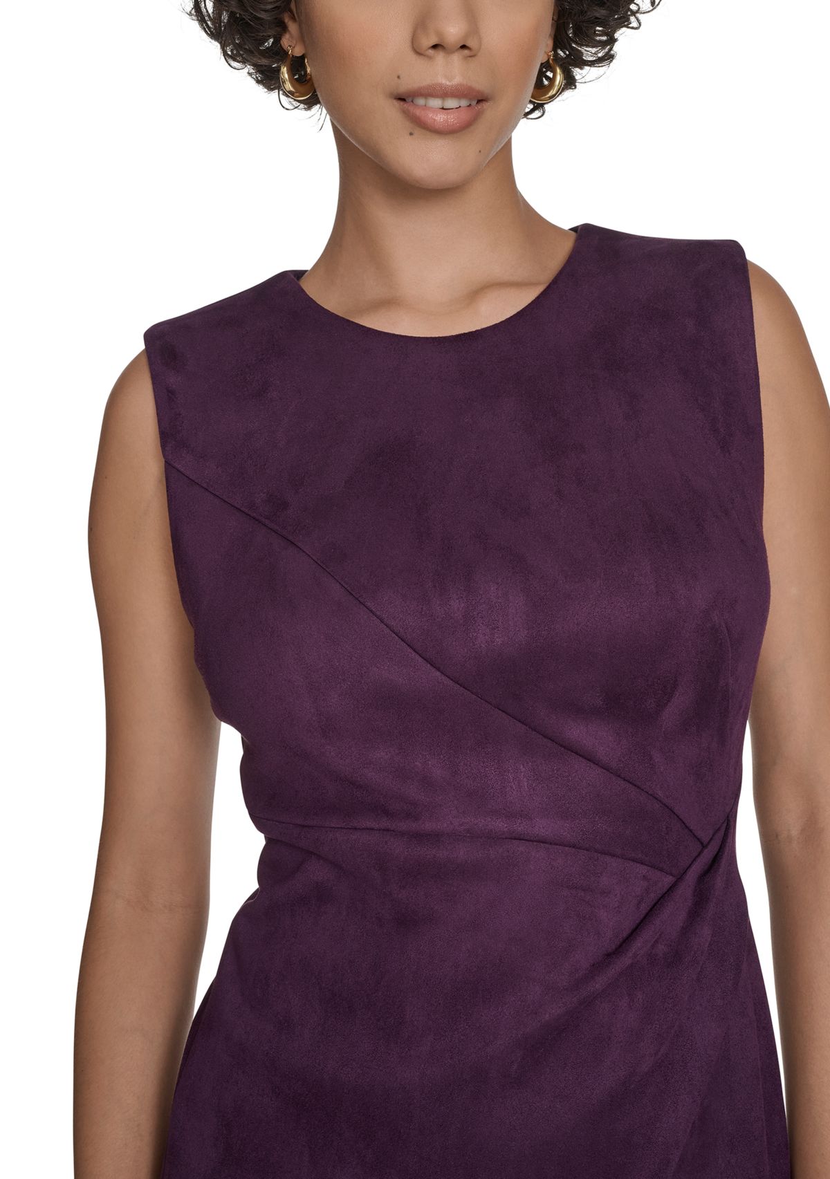 Womens Sleeveless Solid Suede Sheath Dress